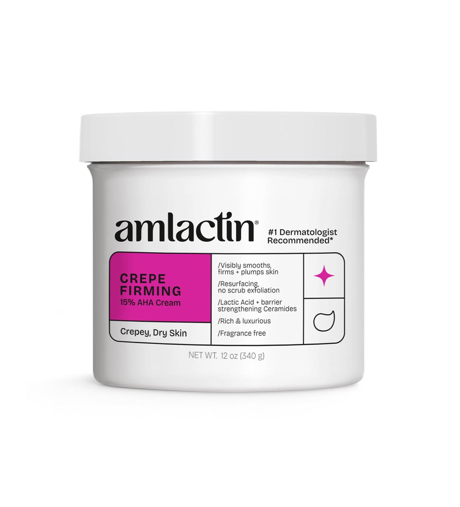 AmLactin Crepe Firming Cream - Therapeutic Skin Tightening Cream for Body No-Scrub Exfoliator and Moisturizer Skin Care with 15% Lactic Acid AHA 12 oz (Packaging May Vary) Skin Care Agent - Buy Online on GoSupps.com
