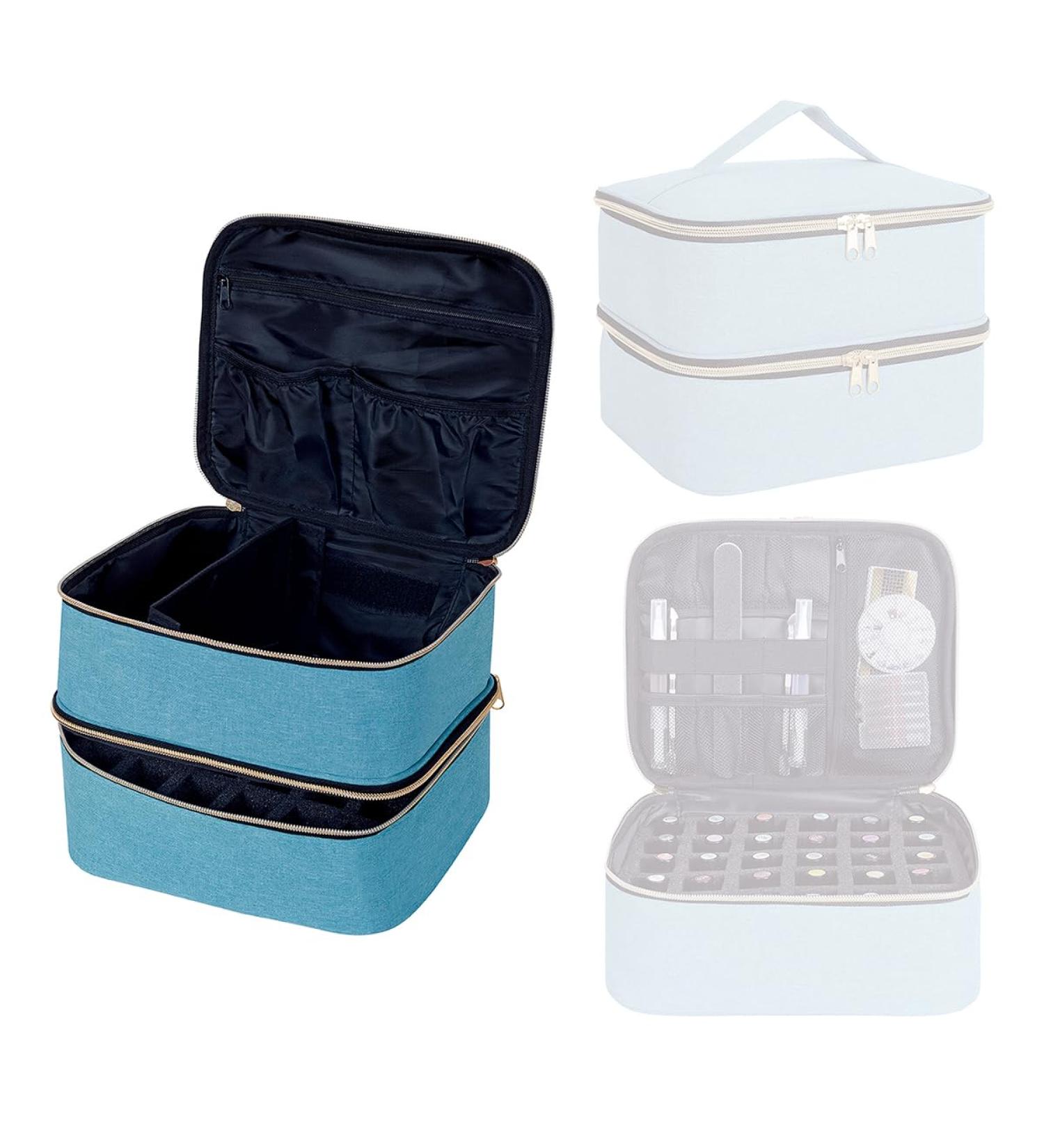 UOZL Nail polish storage bag handheld double-layer cosmetic bag storage bag with adjustable partitions for storing nail polish manicure lamps manicure tools essential oils and Travel Black Light Light Green - Buy Online on GoSupps.com