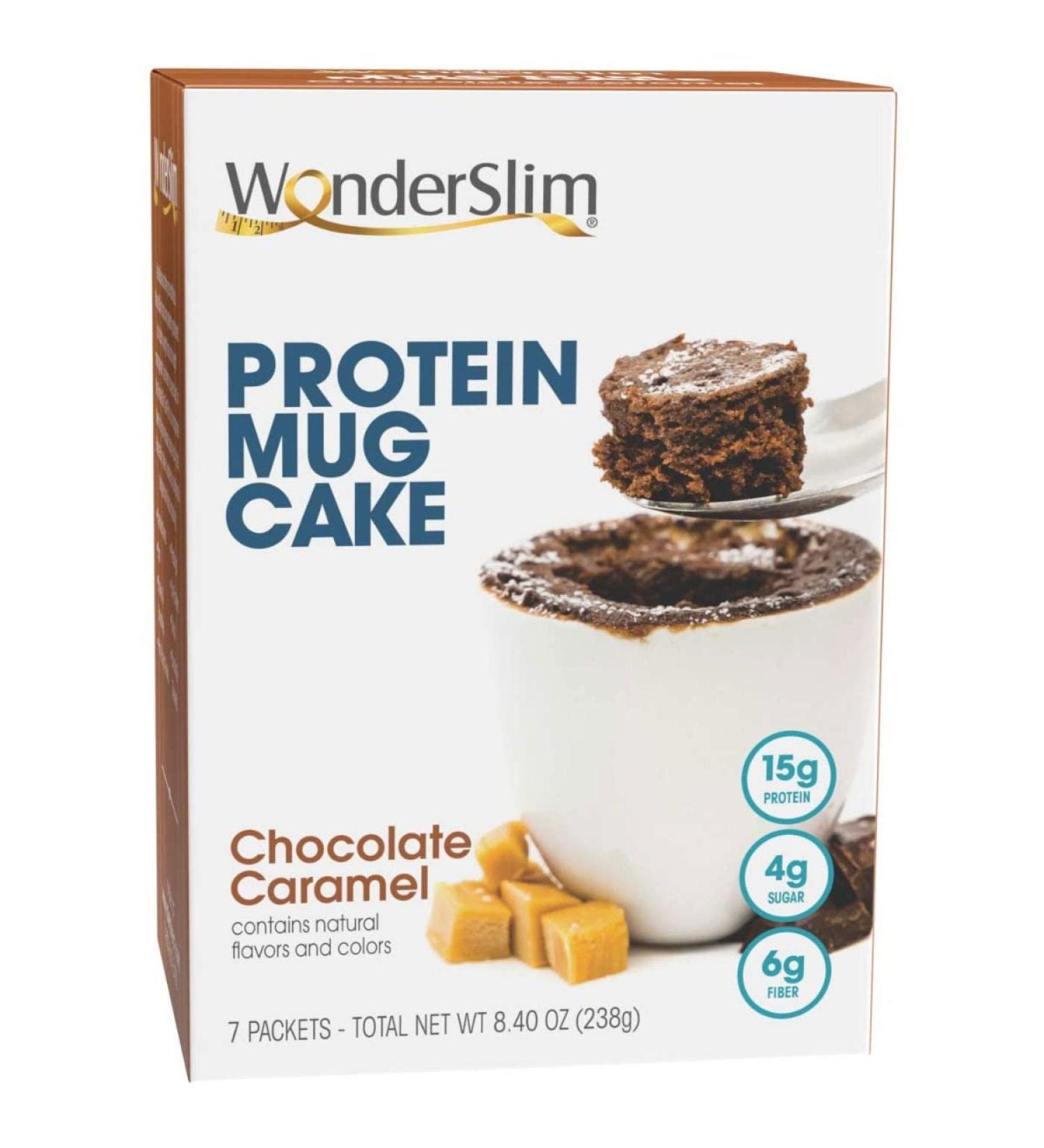 WonderSlim Protein Mug Cake  Chocolate Caramel  15g Protein  4g Sugar  6g Fiber (7ct) - Buy Online on GoSupps.com