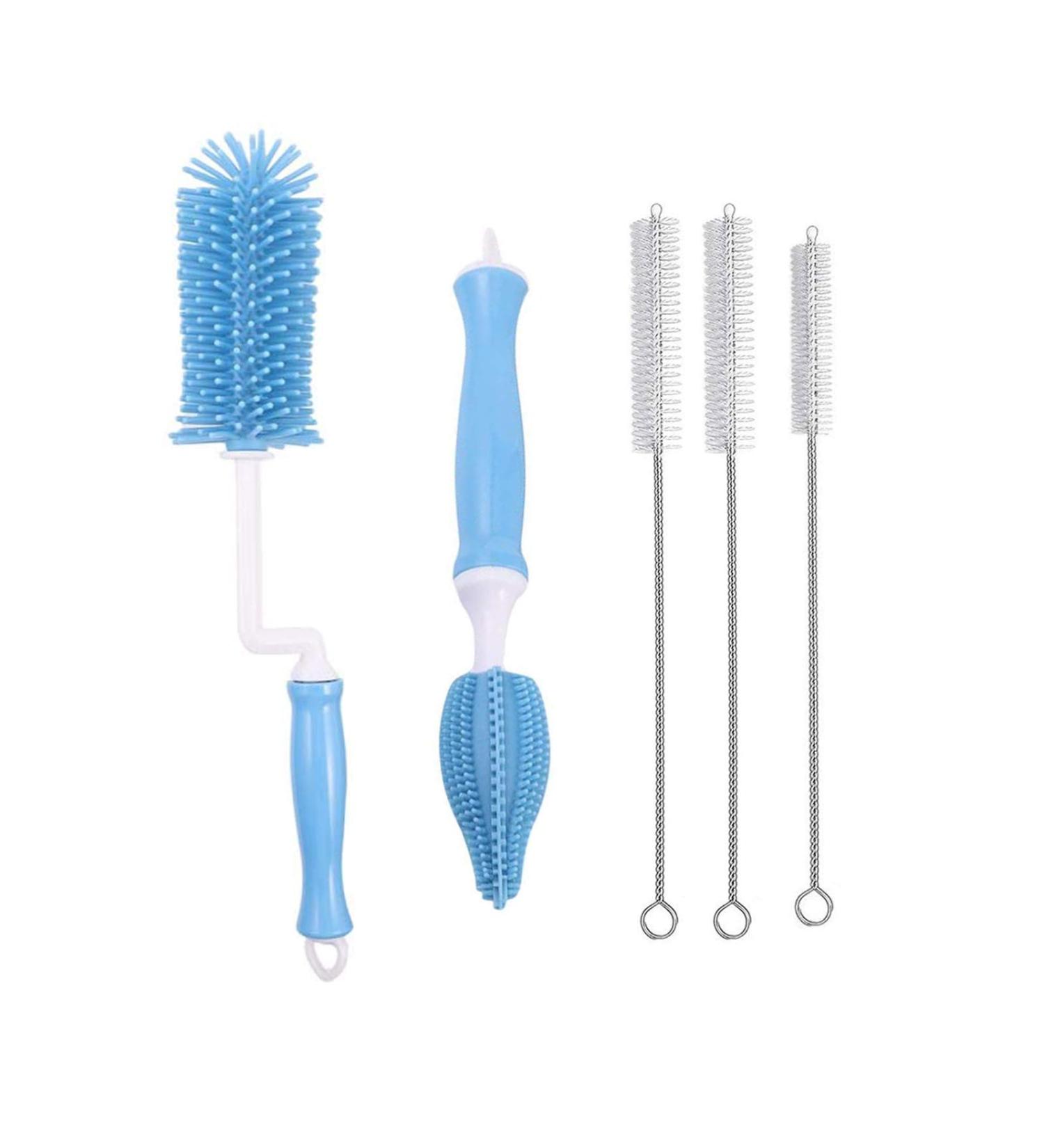 Silicone Bottle Brush Cleaner for Baby Bottles, Water Bottles, Glasses, Thermoses - Blue - Buy Online on GoSupps.com