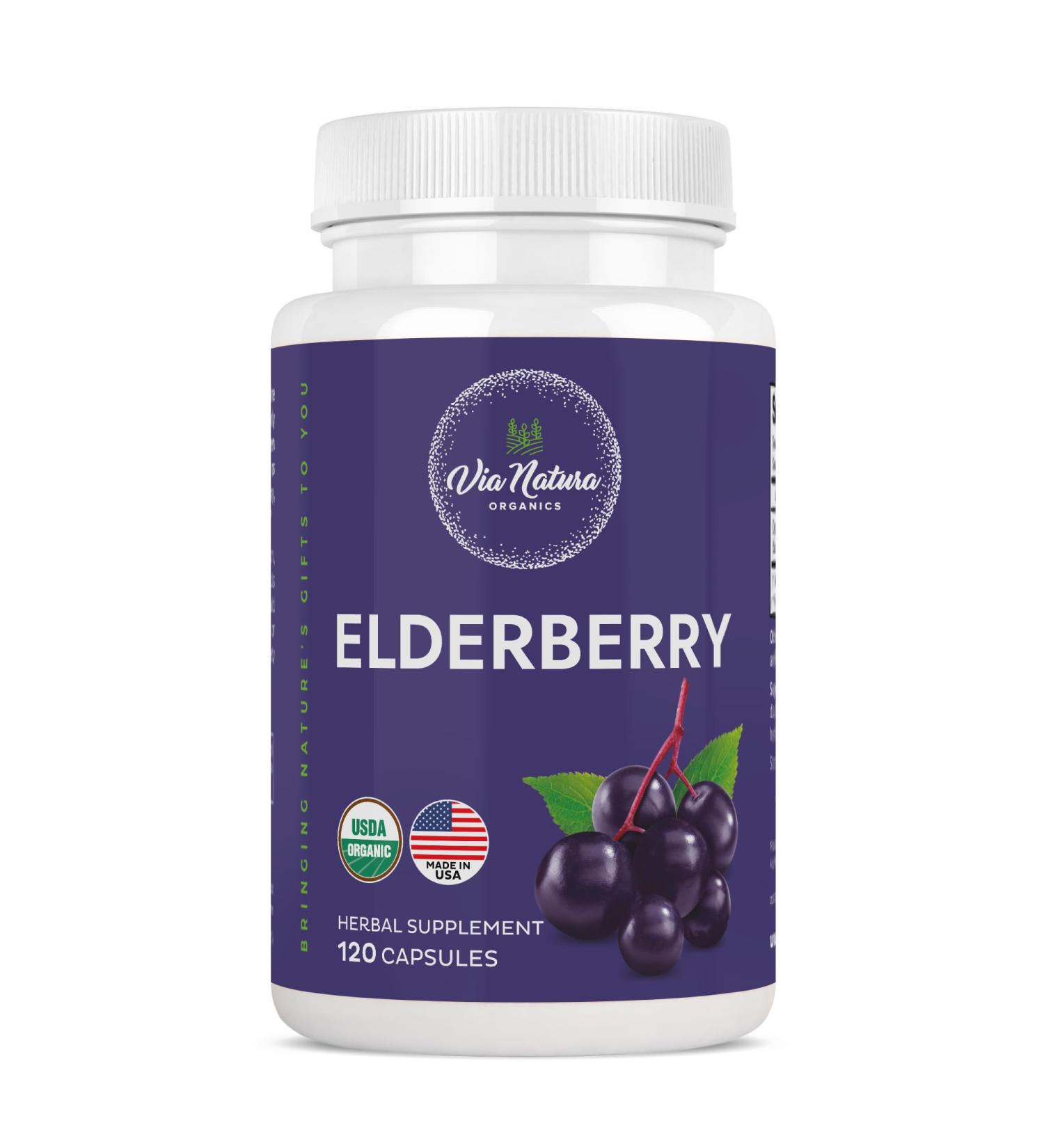 Via Natura Organics Elderberry Capsules 1000mg | Organic Herbal Supplement | 120 Capsules - Buy Online on GoSupps.com