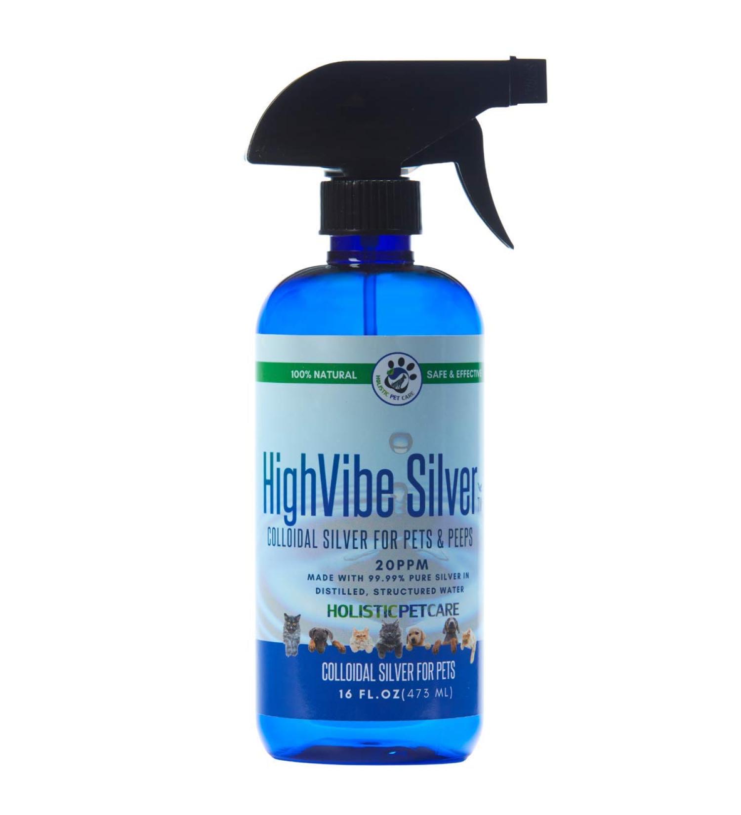 HighVibe Silver - 16 Oz Colloidal Silver Spray for Pets - 20 PPM Wound & Skin Treatment for Dogs, Cats, Birds, Horses - All Natural Healing for Pets & Owners - Buy Online on GoSupps.com