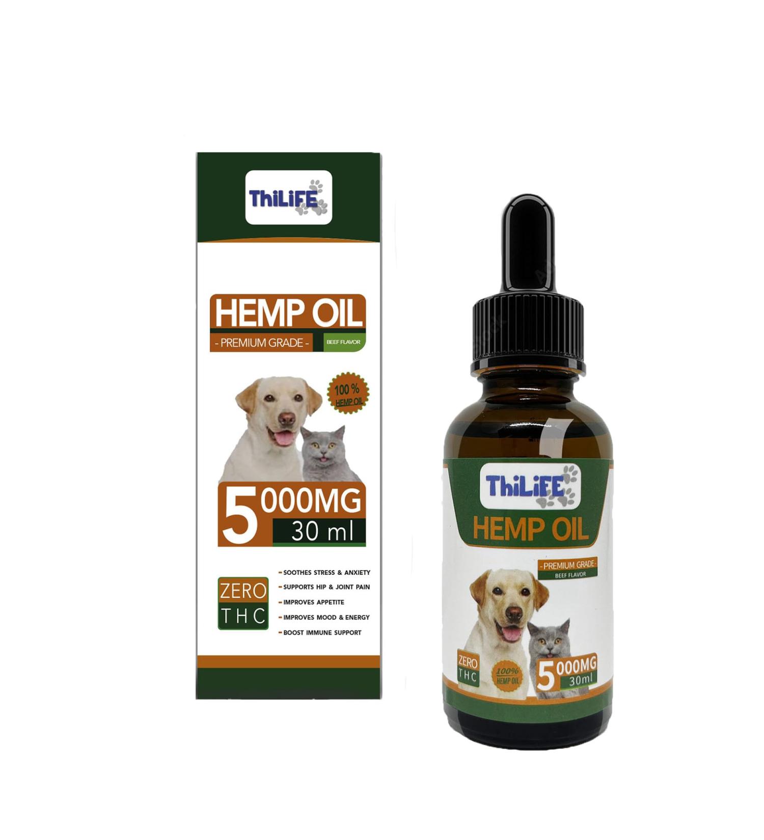 Thilife | Hemp Seed Oil for Dogs and Cats | Beef Flavor | Natural and Rich in Omega 3 6 9 | Vitamins A/B/D/E | for Joint Problems Immune System and Stress Management - Buy Online on GoSupps.com