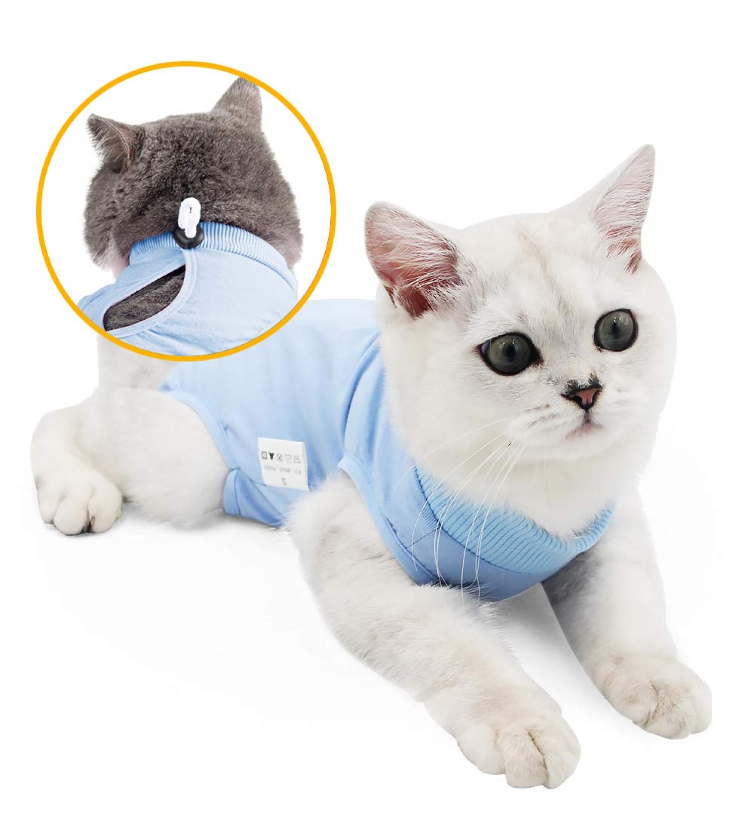 Ouuonno Cat Wound Recovery Suit - Abdominal Wounds & Skin Disease Pajama for Cats & Dogs (Blue L) - Comfortable Post-Op & E-Collar Alternative - Buy Online on GoSupps.com