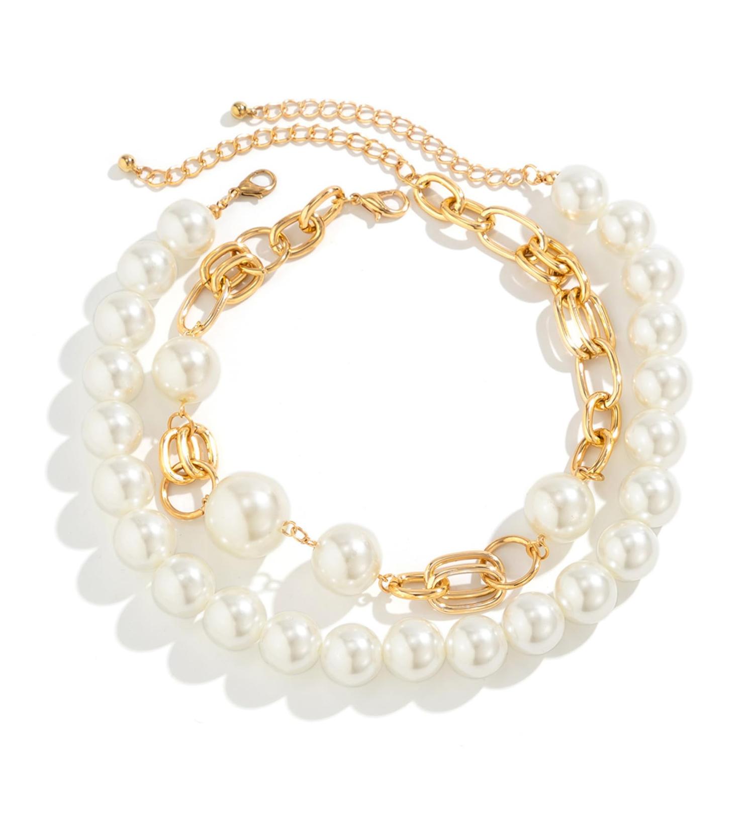 OralGos Stylish Double Layer Pearl Necklace - Punk Gothic Choker Collar Fashion Jewelry for Women - White - Buy Online on GoSupps.com