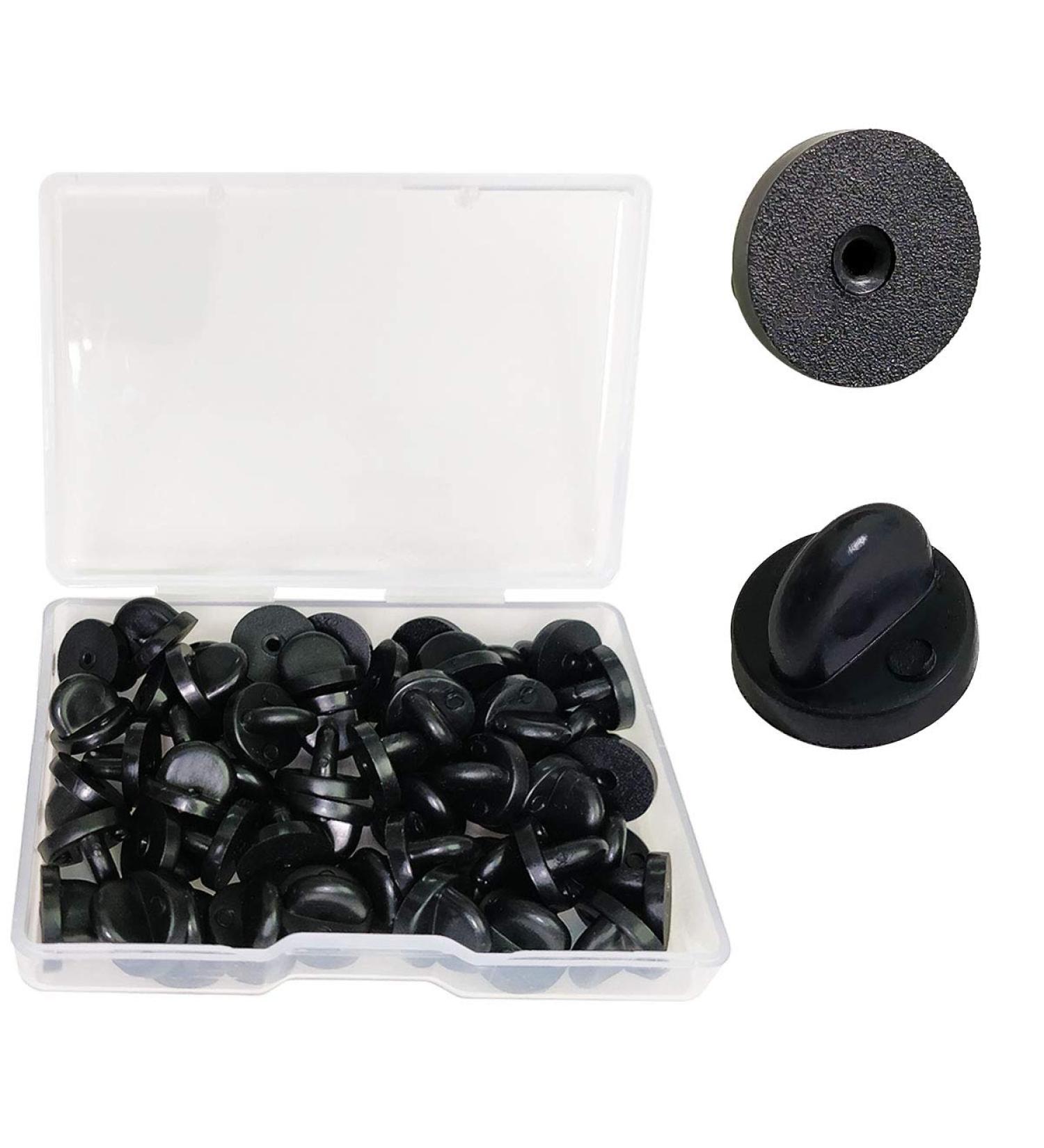 Lapel Pin Backings Butterfly Clutch, PVC Rubber Pin Backs - Black Pack of 50 - Buy Online on GoSupps.com