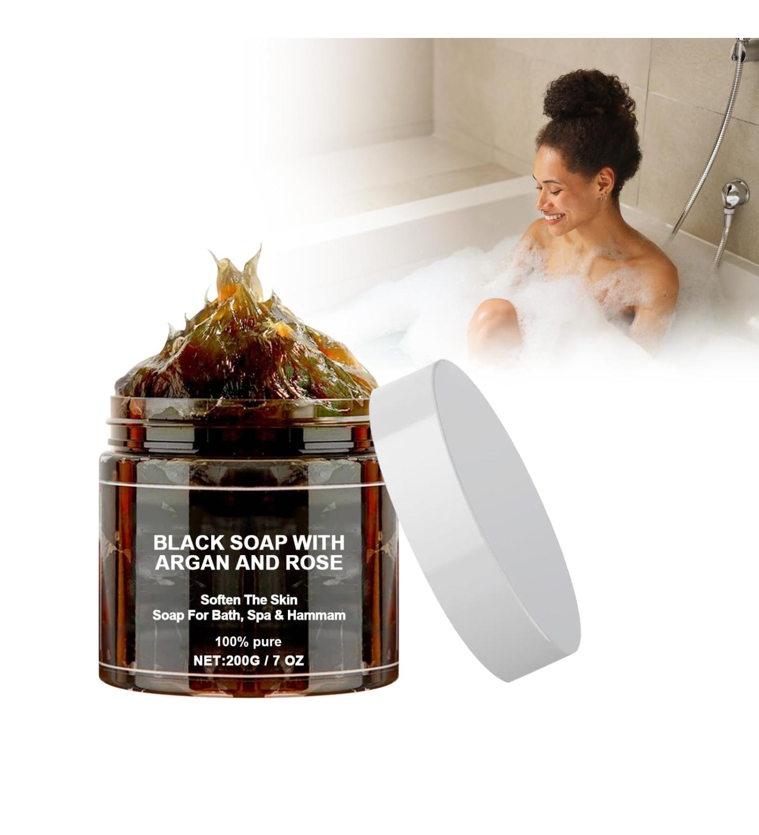 Crsetmyth Morocco Black Soap with Argan and Rose 200 g Morocco Soap Natural Moroccan Soap Peeling Shower Gel for Soft Skin Black Body Morocco Body Peeling - Buy Online on GoSupps.com