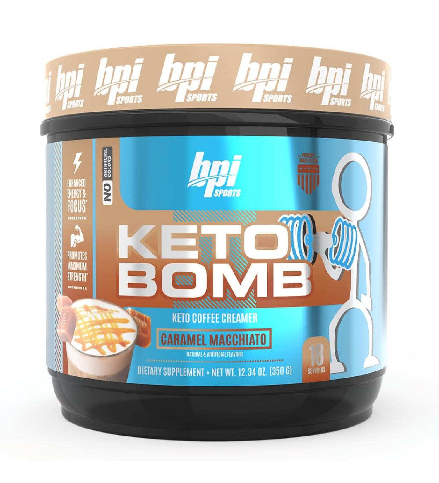 BPI Sports Keto Bomb Coffee Creamer - Supports Energy and Hydration - MCT and Electrolytes - with Calcium - Caramel Macchiato 18 Servings - Buy Online on GoSupps.com