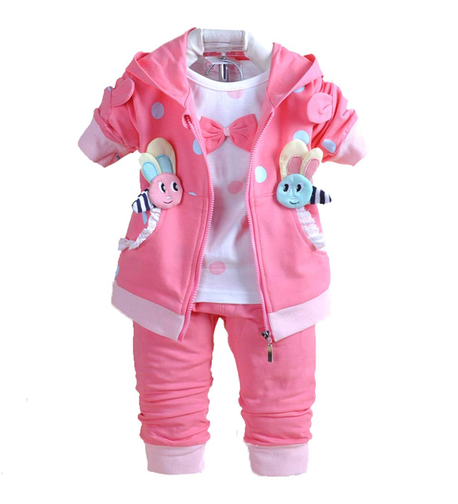 Yao Baby Girls 3 Piece Sets T Shirt Vest and Pants 6-12 Months Hot Pink