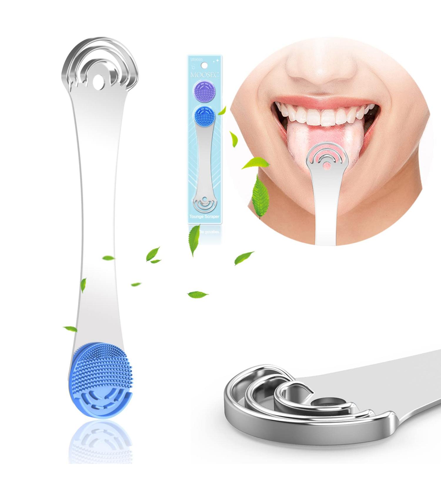 Tongue Scraper for Adults & Kids - Professional Tongue Cleaner for Bad Breath & White Tongue Treatment | Dentist Recommended - Silver-1pc - Buy Online on GoSupps.com