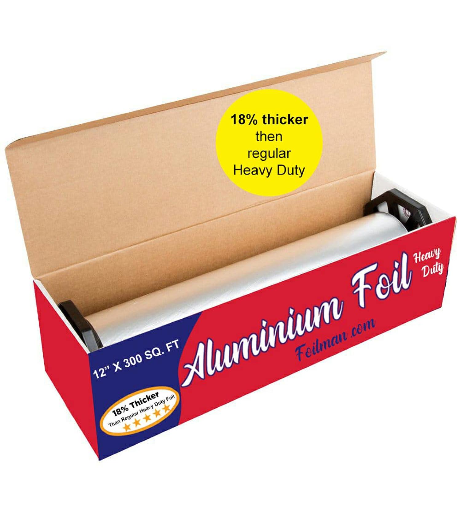 Ultra-Thick Heavy Duty Household Aluminum Foil Roll (12 x 300 Square Foot Roll) with Sturdy Corrugated Cutter Box - Heavy Duty Food Safe Foil Wrap - Best Kitchen Wraps & Baking Need