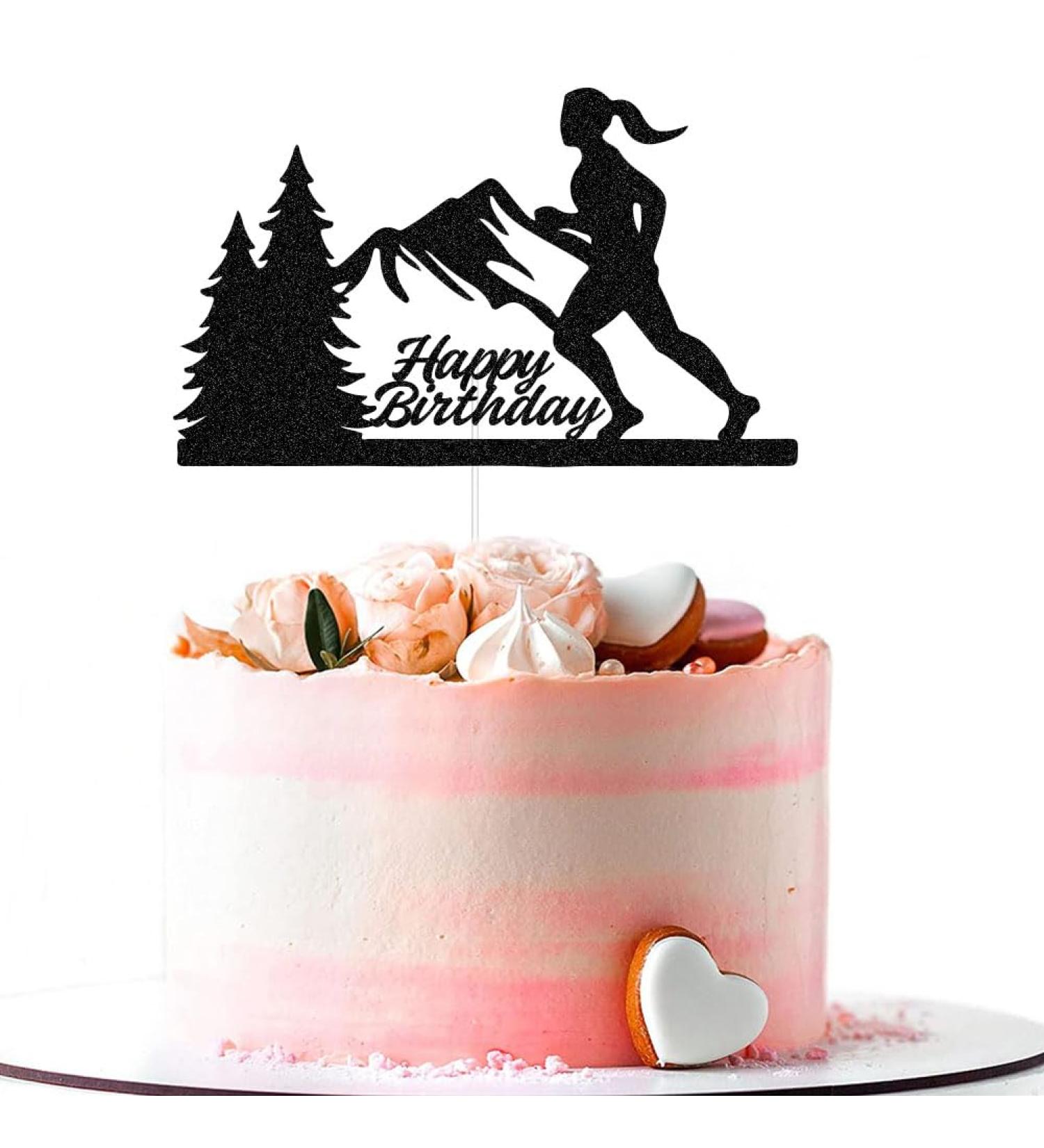 Female Running Happy Birthday Cake Topper Girls Women Marathon Runners Athlete Sport Themed Birthday Party Supply Decoration Black Glitter - Buy Online on GoSupps.com