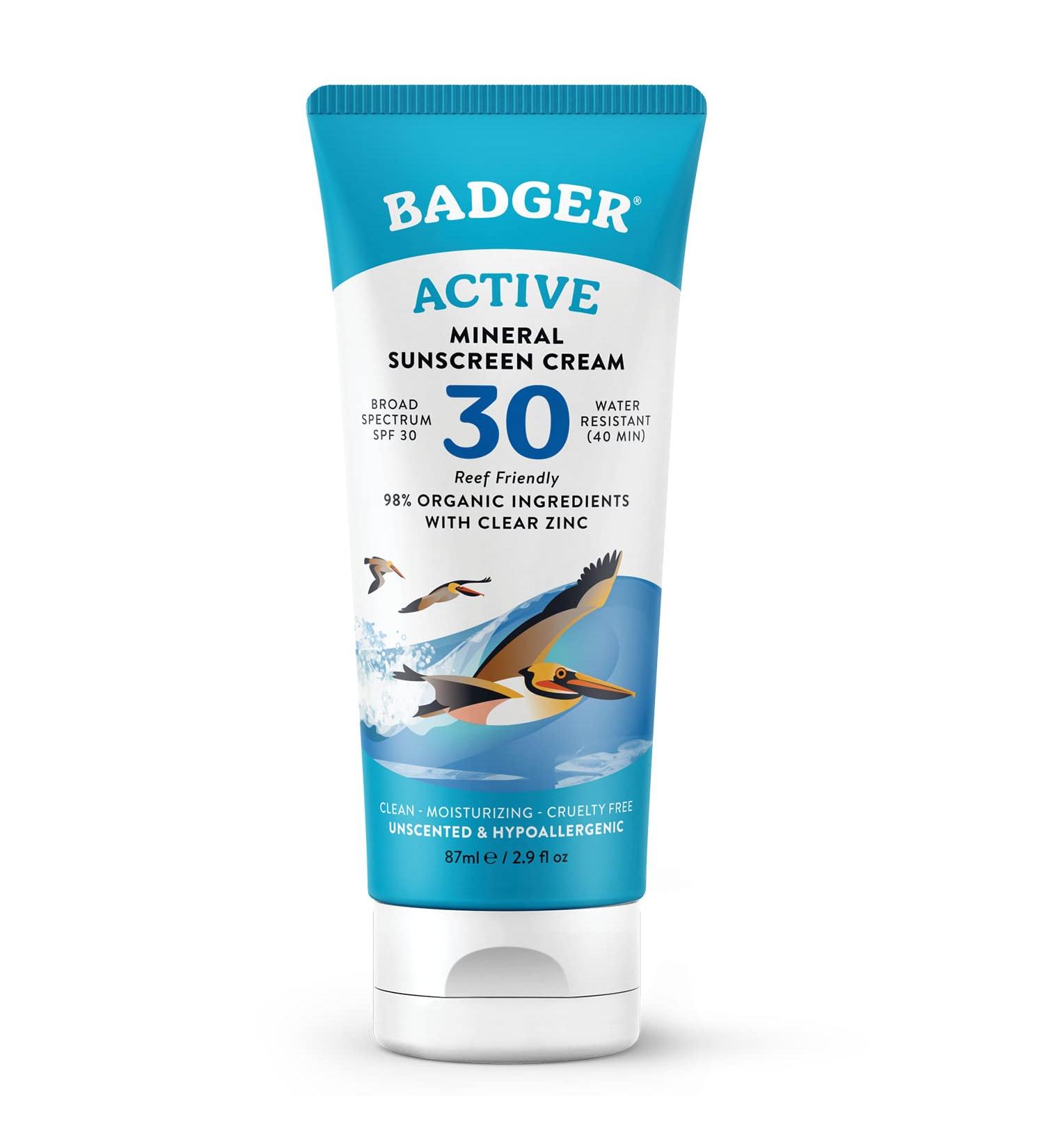 Natural Mineral Sunscreen Cream SPF 30 - Badger Co. Clear Zinc, Unscented, 2.9 fl oz - Buy Online on GoSupps.com