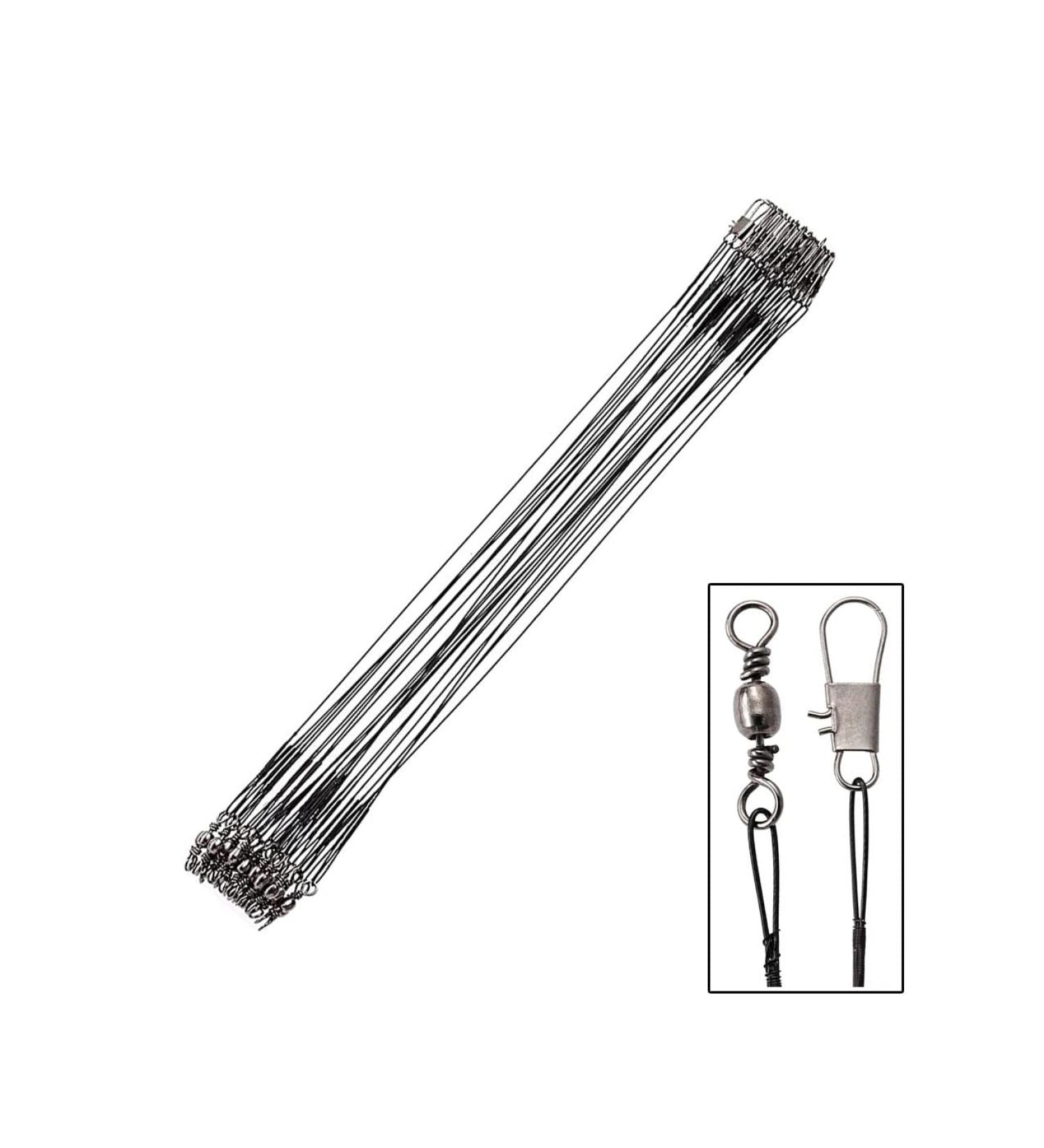 NEJLSD Fishing Leader Line with Swivels Snap Stainless Steel line Fishing Tackle Accessories Wire Leaders for Saltwater & Freshwater 30cm 24Pcs Black