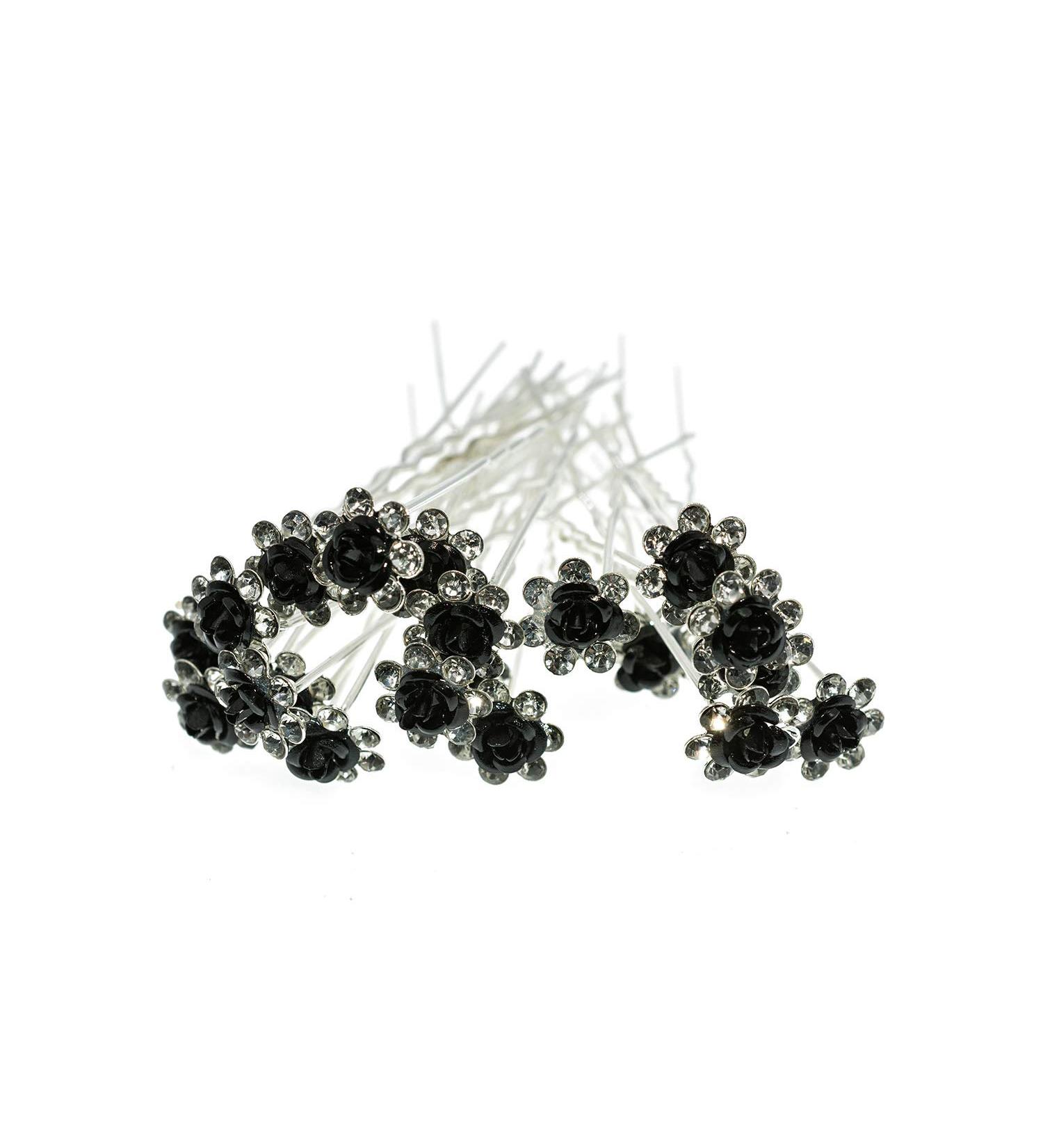 AKOAK 20 Pcs Women Wedding Bridal Crystal Rhinestone Rose Hair Pin Clips - Black - Buy Online on GoSupps.com
