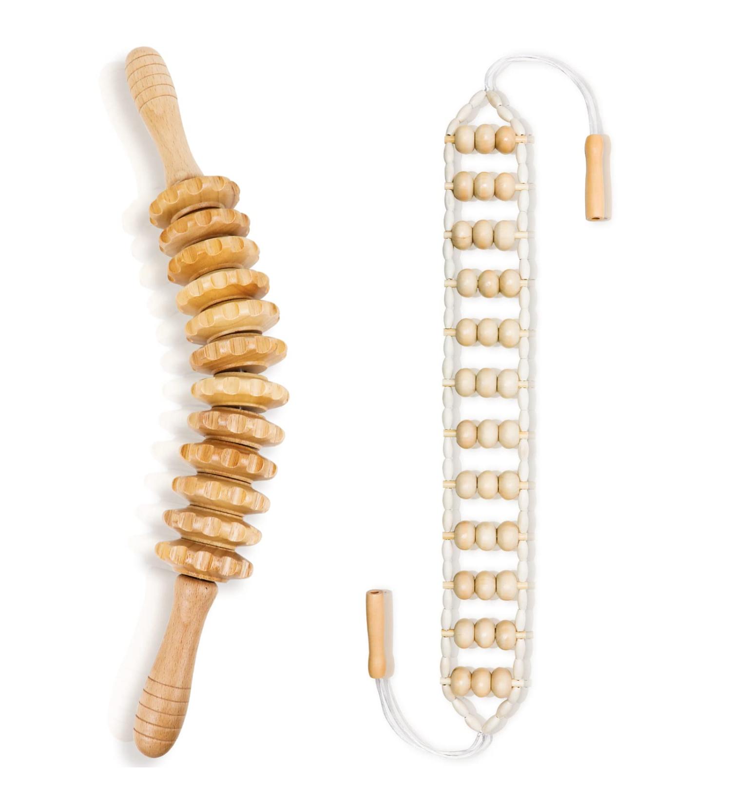 Beeryfun Maderotherapy Set - 2-Piece Wood Massage Device & Roller for Cellulite Relief - Natural Pain Relief for Neck Legs and Back - Buy Online on GoSupps.com