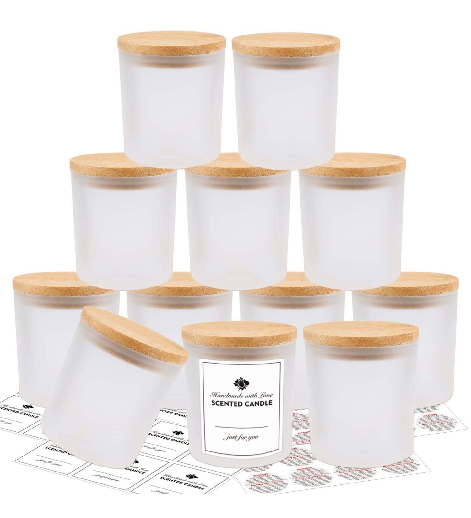 12 Pack 10oz Frosted Glass Candle Jars with Bamboo Lids - Bulk Containers for Candle Making - Dishwasher Safe - Includes Sticky Labels - SUPMIND - Buy Online on GoSupps.com
