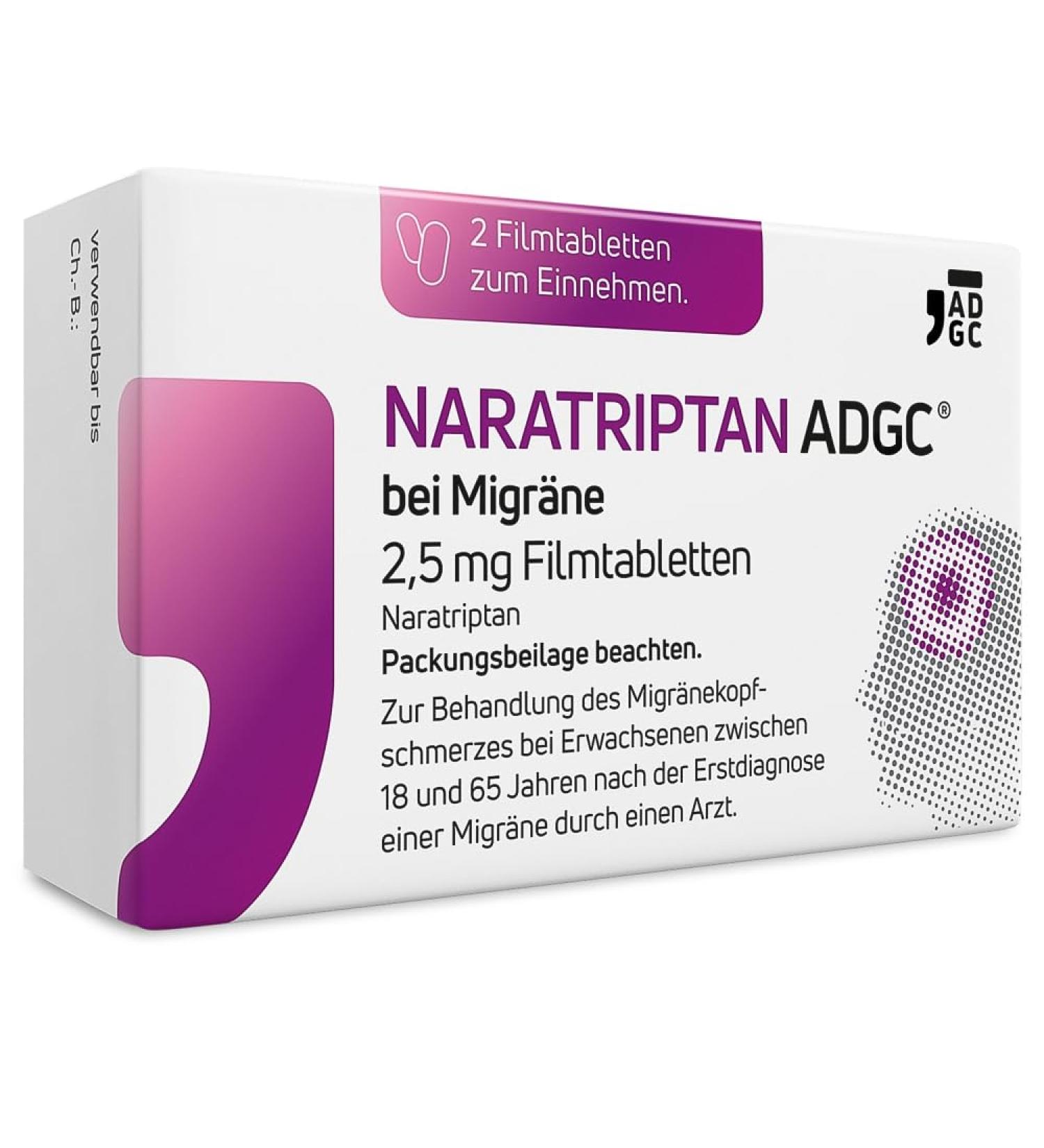 Naratriptan ADGC 2.5 mg - 2 Pieces for Migraine Relief | Effective Acute Treatment for Headaches & Nausea - Buy Online on GoSupps.com