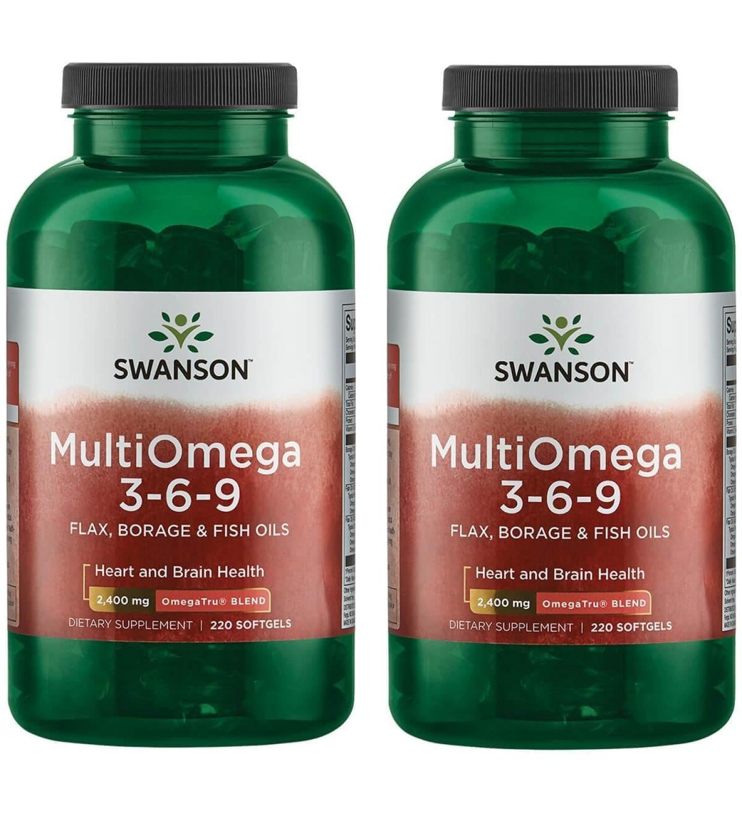 Swanson MultiOmega 3-6-9 - Non-GMO Flax, Borage & Fish Oil Capsules - Essential Fatty Acids Supporting Cardiovascular Health & Brain Health - (220 Softgels, 2400mg Serving) 2 Bottles