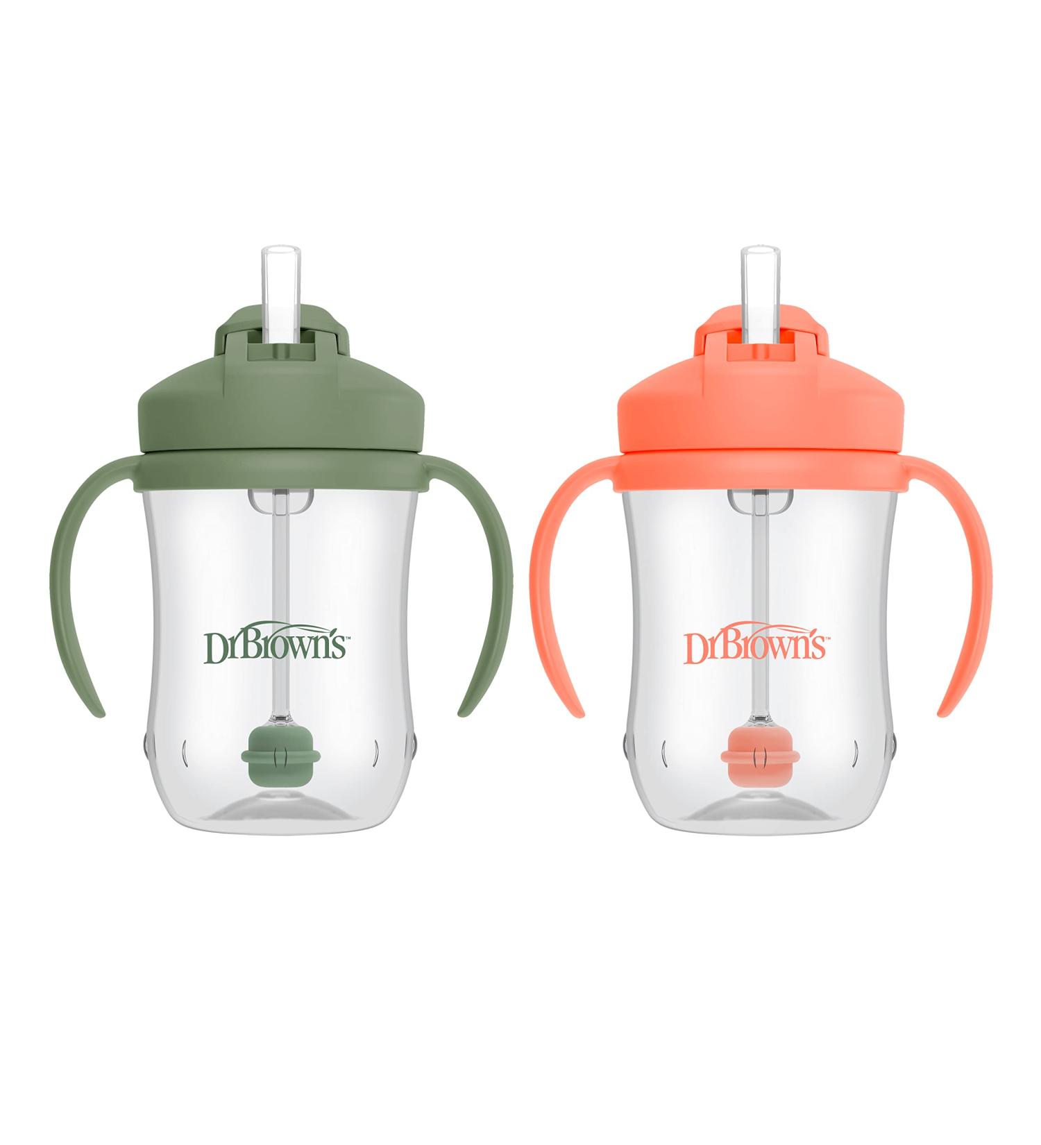 Dr. Brown's Milestones Baby's First Straw Cup Sippy Cup 2 Pack - Coral & Olive Green 9oz BPA Free - Buy Online on GoSupps.com