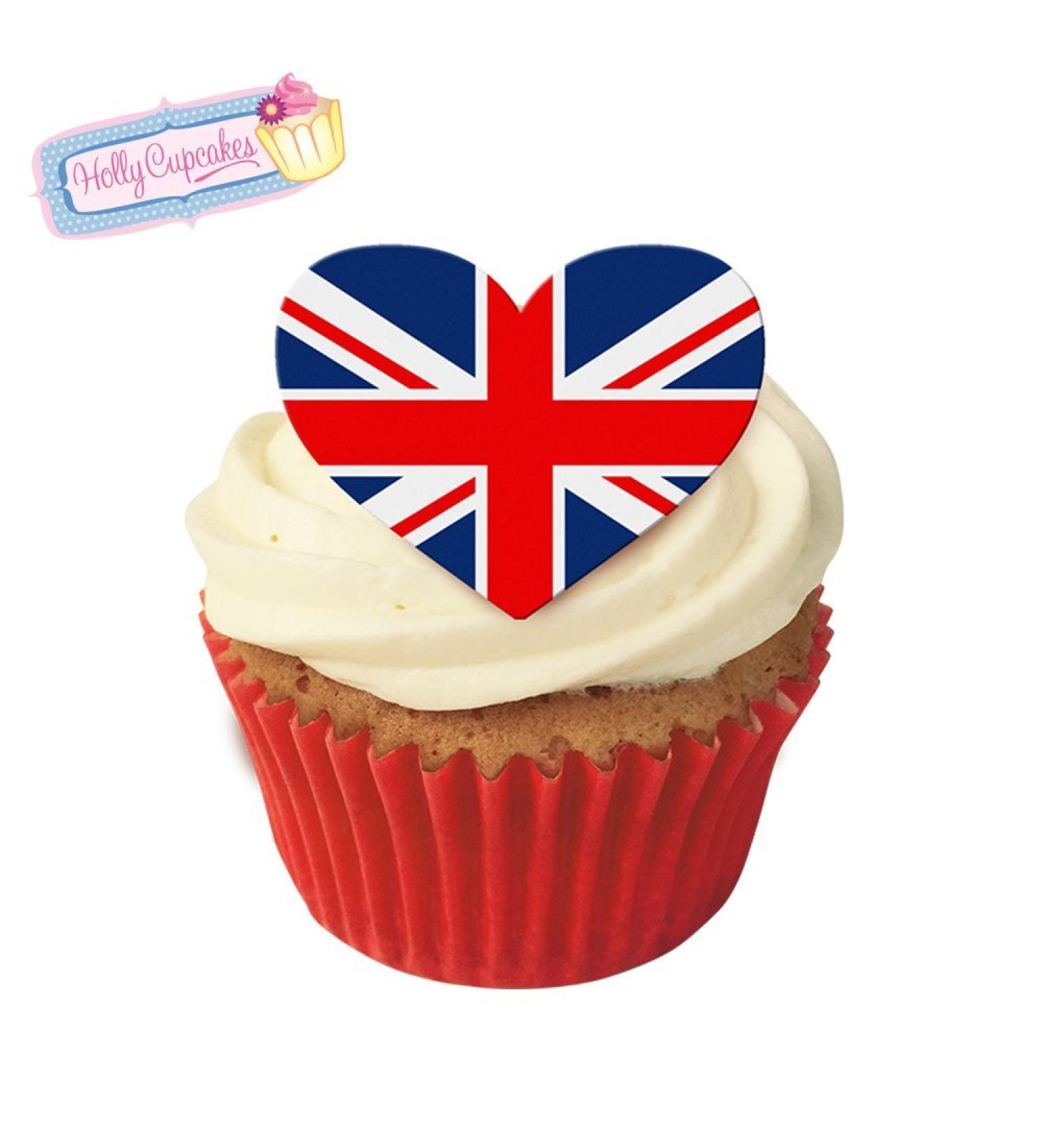 12 Edible Flag Design Cake Decorations Plus 12 Smaller Heart Toppers: UK Flag - Buy Online on GoSupps.com