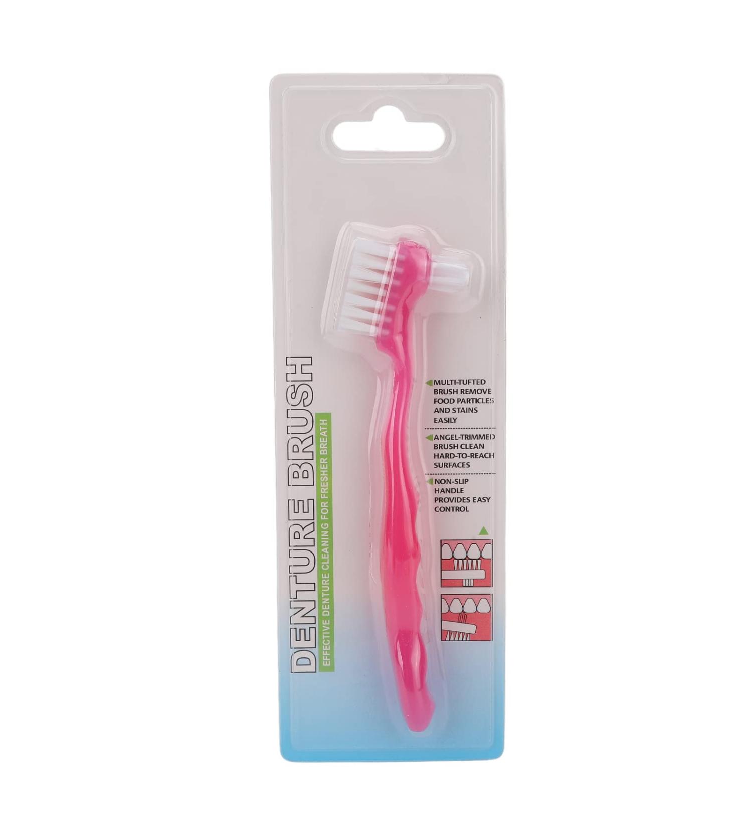 Portable Denture Cleaning Brush for Elderly - Plaque Removal Toothbrush for False Teeth - Pink Denture Brush for Home & Travel - Buy Online on GoSupps.com