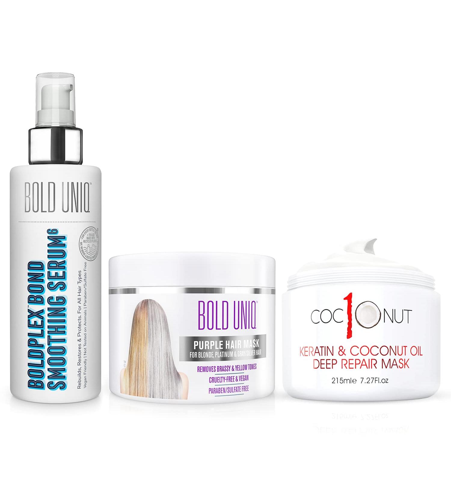 Purple Hair Mask & BoldPlex 6 Serum Bundle for Blonde, Platinum, Silver, Gray Hair - Coconut Mask, Paraben & Sulfate free, Cruelty-free & Vegan - Buy Online on GoSupps.com