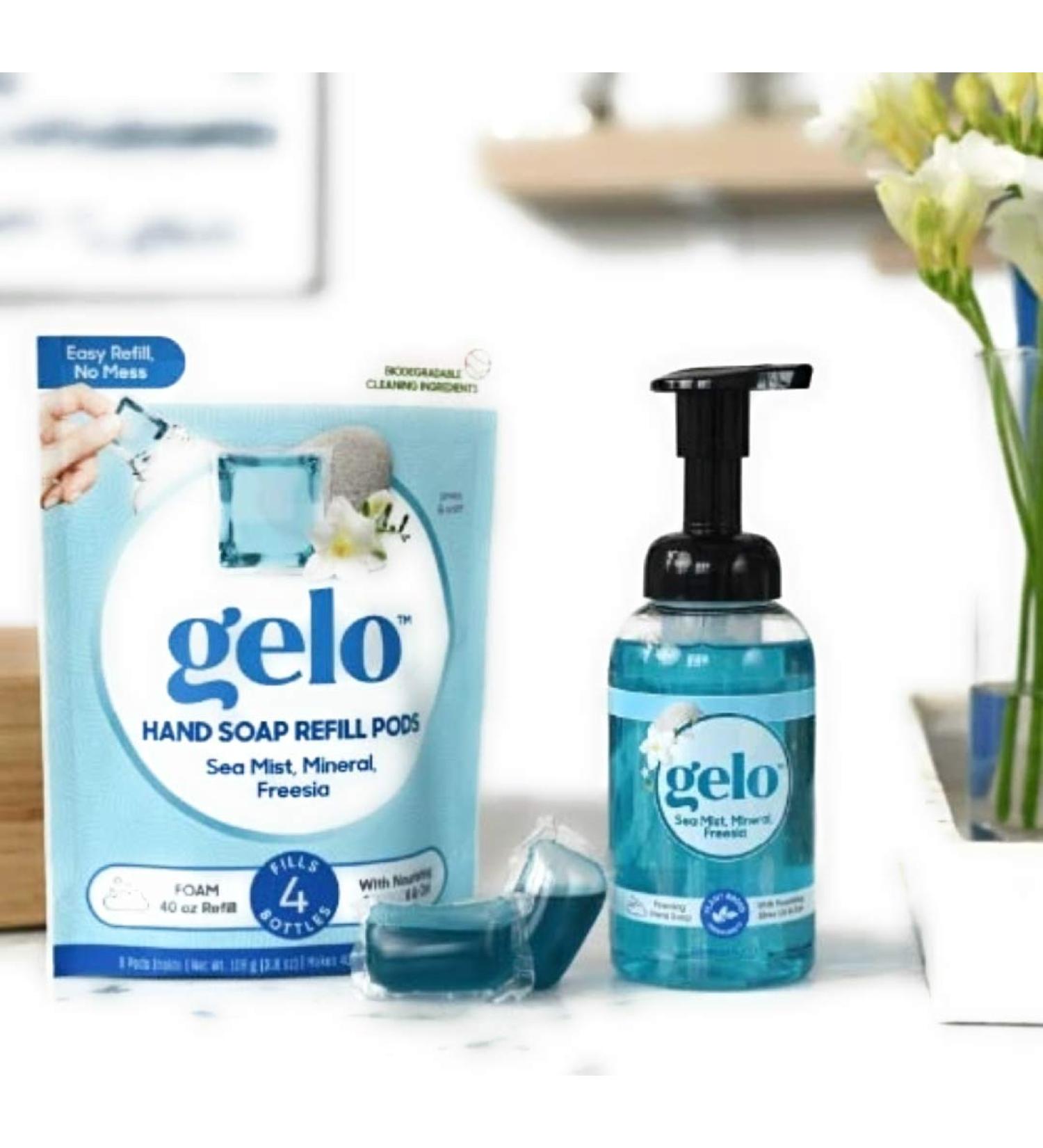 Gelo Refill Plant Based Essential Oil Hand Liquid Soap (10 oz.) Choose From: Bottle, Refill Pods or Both (Sea Mist, Mineral & Freesia, Bottle + Pods) Freesia,Sea Mist 10 Fl Oz (Pack of 1)