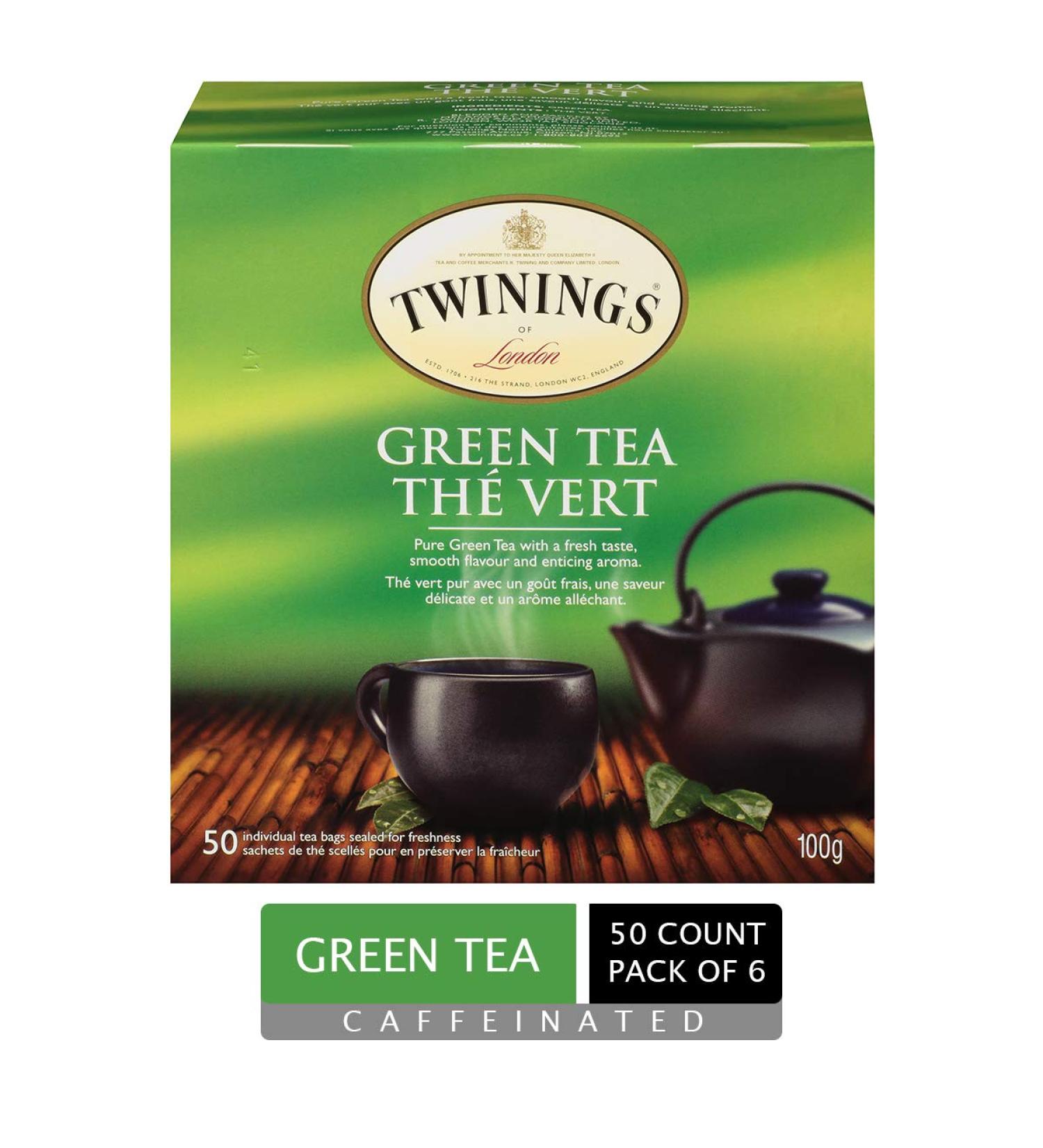 Twinings Pure Green Tea Individually Wrapped Tea Bags | Caffeinated 100% Pure Green Tea Smooth Flavour Enticing Aroma | 50 Count (Pack of 6) | Enjoy Hot or Iced Pure Green Tea 50 Count (Pack of 6) - Buy Online on GoSupps.com