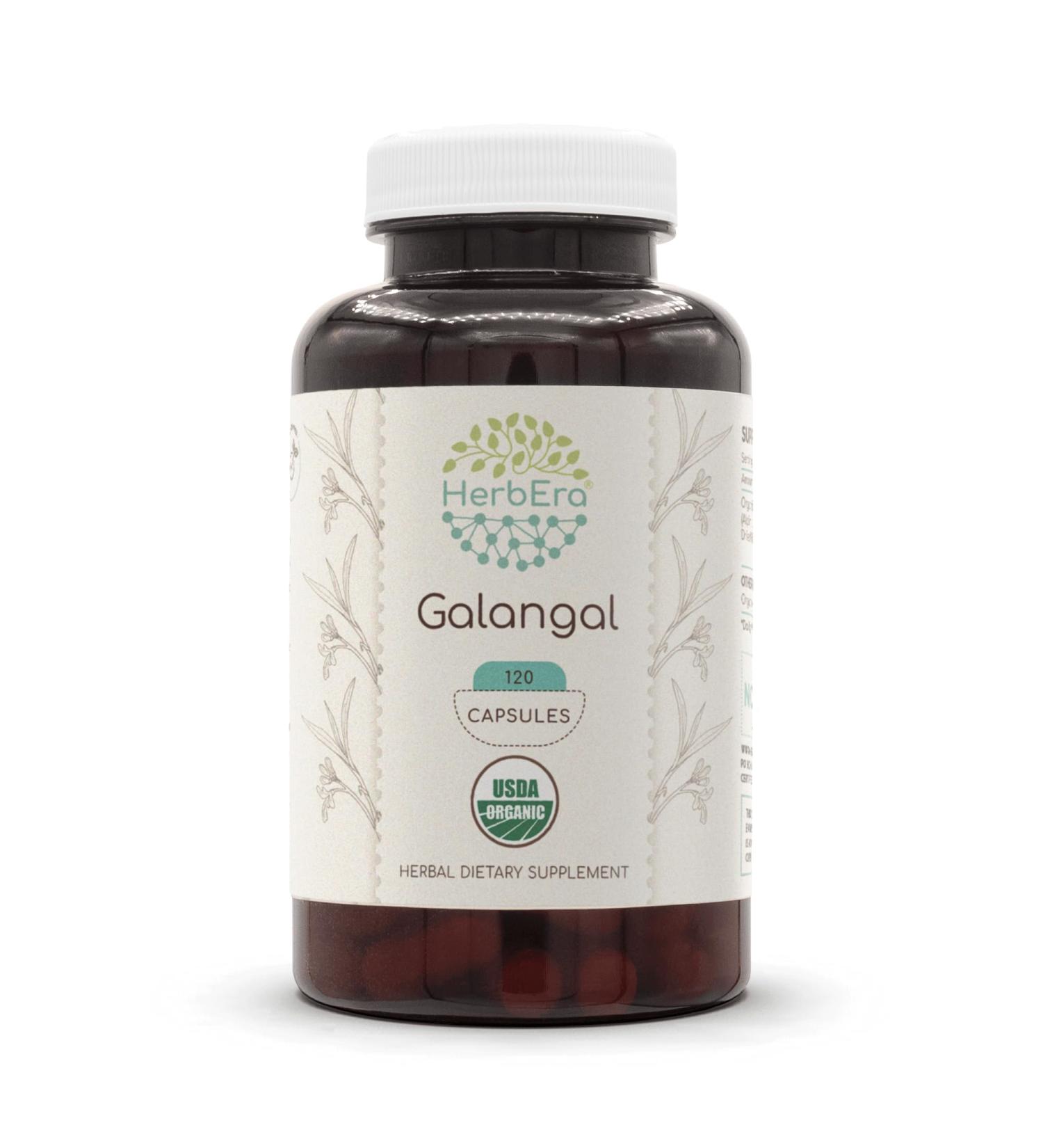 HerbEra Galangal USDA Organic 120 Capsules | Natural Herbal Supplement | Certified Organic Vegetarian Capsules and Organic Galangal (Alpinia Galangal) Dried Root (120 Capsules) 120 Count (Pack of 1) - Buy Online on GoSupps.com