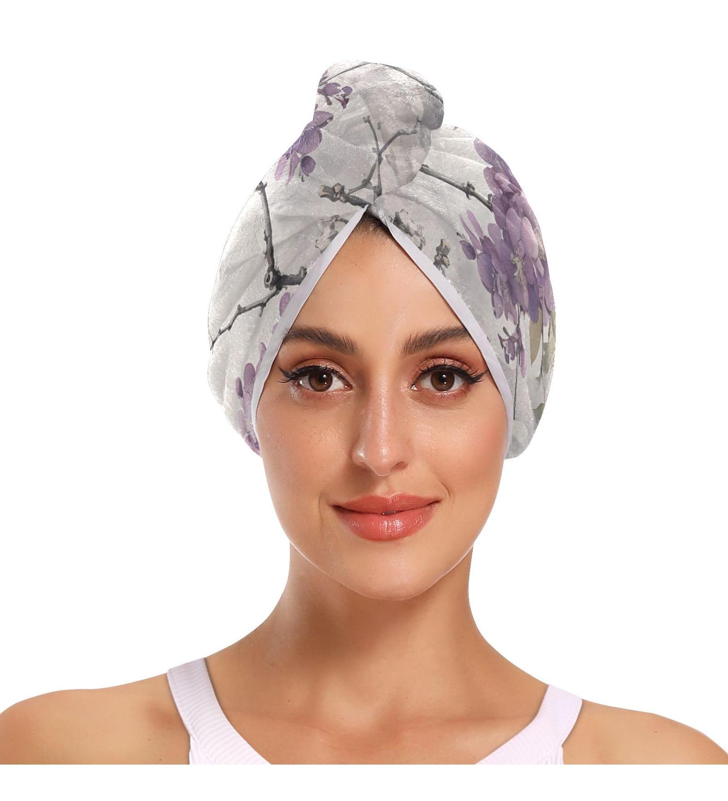 Purple Flower Tree Hair Towel 2 Pack | Super Absorbent Quick Dry Hair Turbans for Women & Girls - Buy Online on GoSupps.com