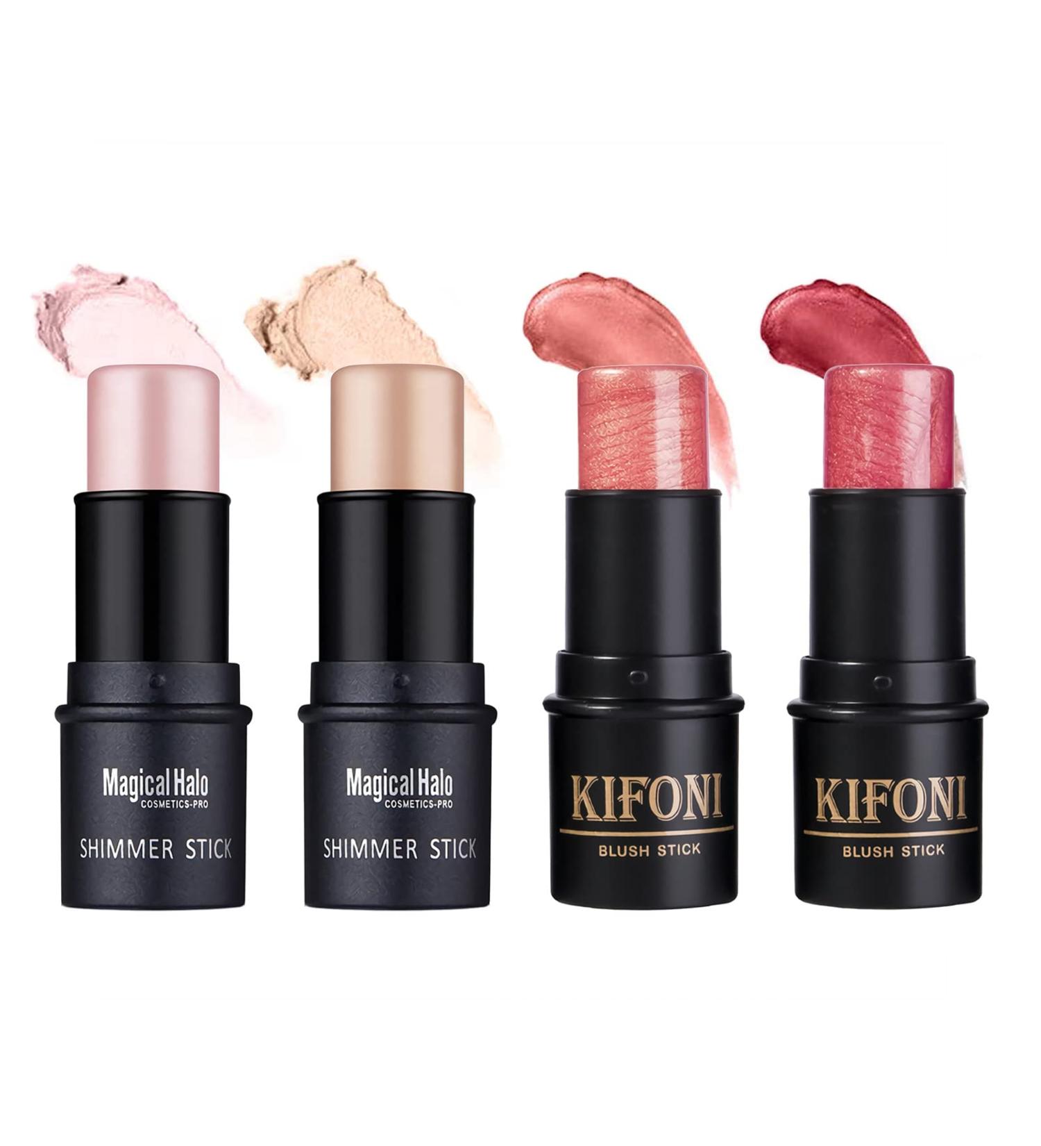 Sumeitang 4 Pcs Waterproof Highlighter, Shimmer Illuminator, and Blush Stick Set - Cruelty-Free Face Contour Cosmetics for Effortless Blending and Colorful Glow - Buy Online on GoSupps.com