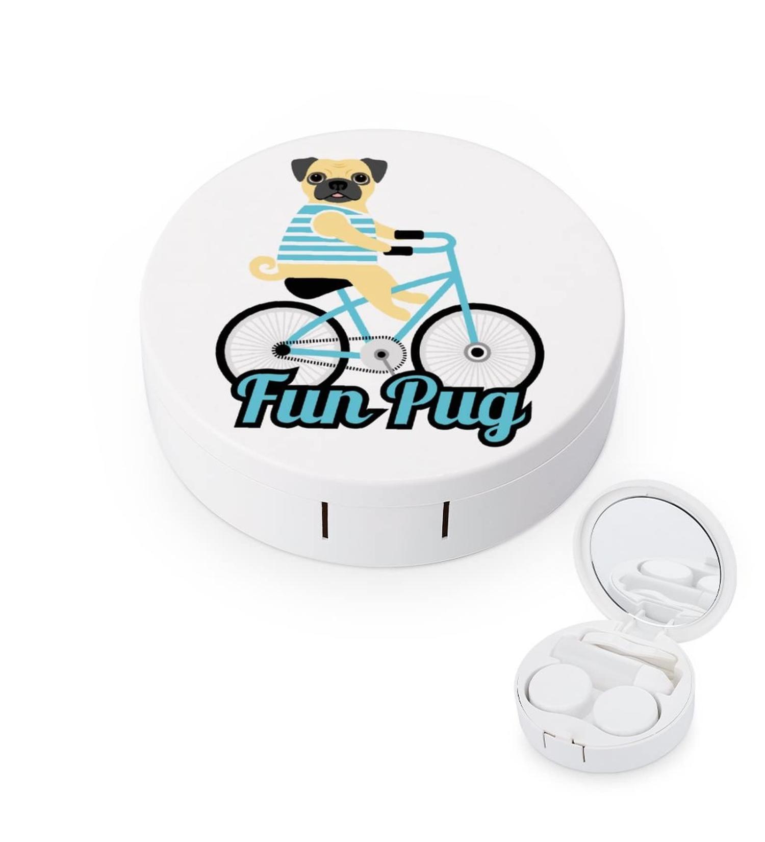 Cute Pug Round Case For Contact Lens Kit Storage Box with Mirror Printed - Buy Online on GoSupps.com