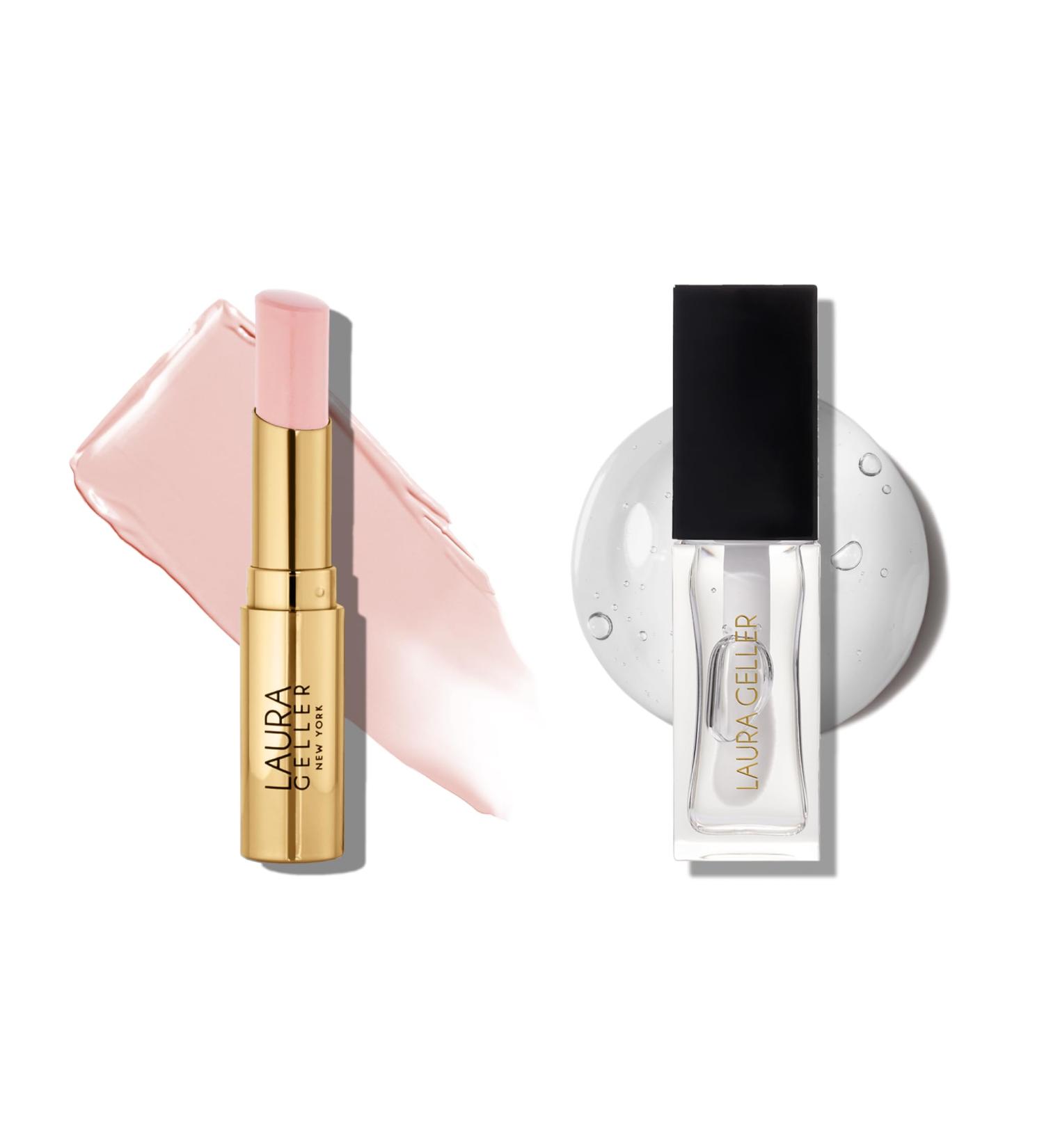 LAURA GELLER Clear Lip Oil Glass Half Full & Tinted Hydrating Lip Balm Sheerly Amazing Duo | Nourishing Lip Kit for Dry Lips Moisturizing Color and Shine - Buy Online on GoSupps.com