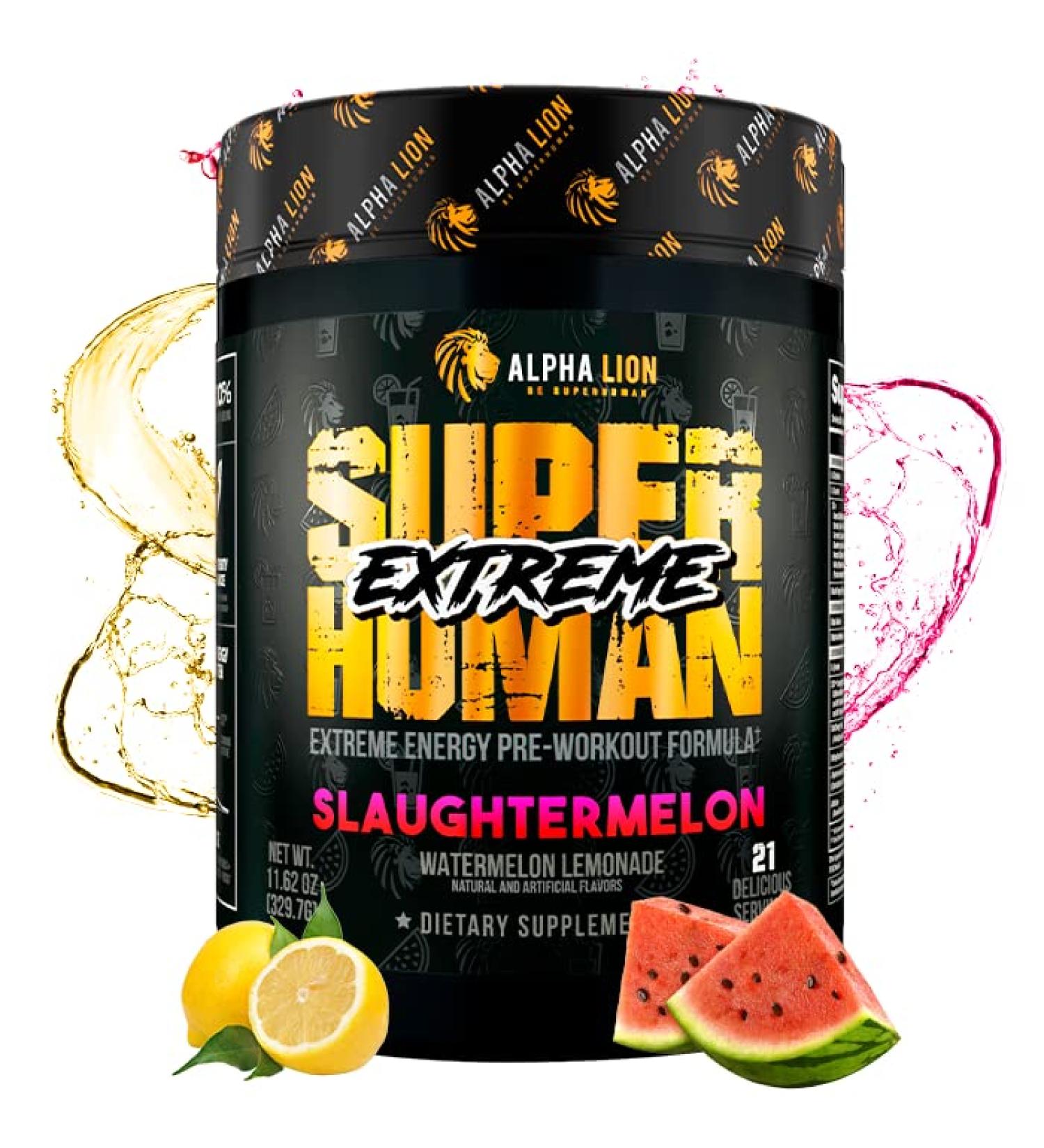 ALPHA LION Superhuman Extreme Pre-Workout Formula - Slaughtermelon Flavor | Maximum Energy, Focus, and Pump with Elevated Nitric Oxide for Intense Workouts - Buy Online on GoSupps.com