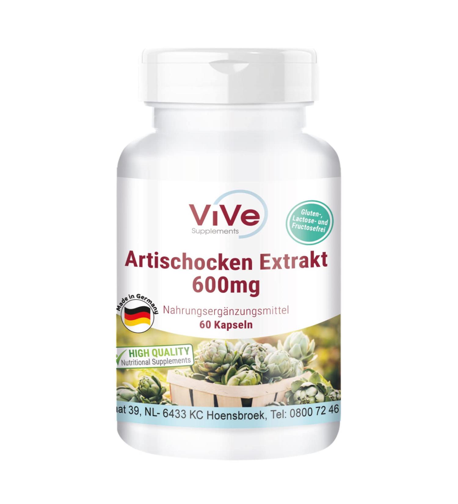 Artichoke Extract 600 mg - Vegan Capsules (60) | Standardized 2.5% Cynarin | High Quality from Germany - Vive Supplements - Buy Online on GoSupps.com