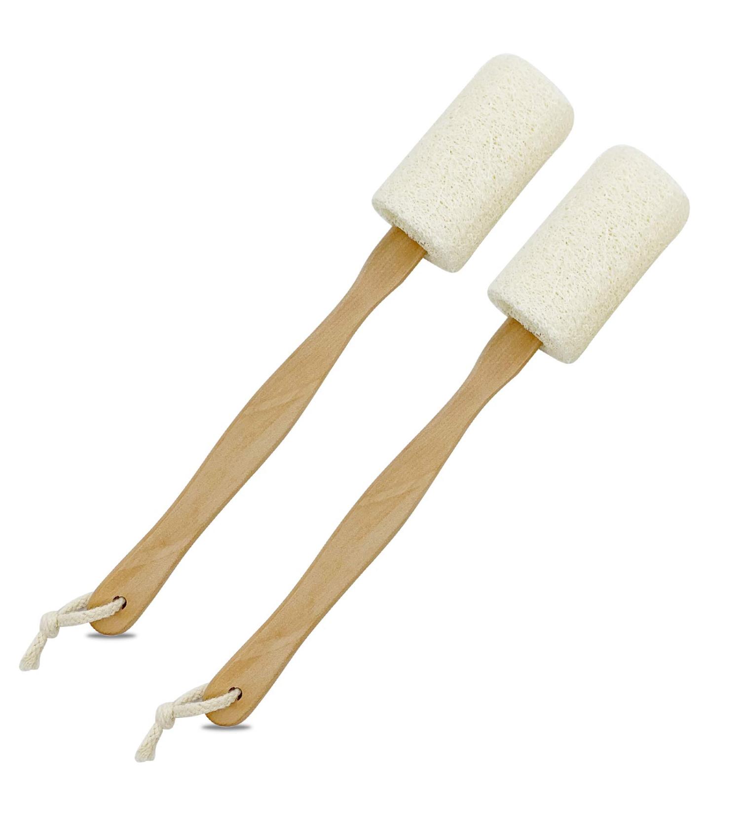 Shellvcase Loofah Back Scrubber on a Stick with Natural Sponge | Exfoliating Body Scrubber for Men & Women | Long Wooden Handle | 2 Pack - Buy Online on GoSupps.com