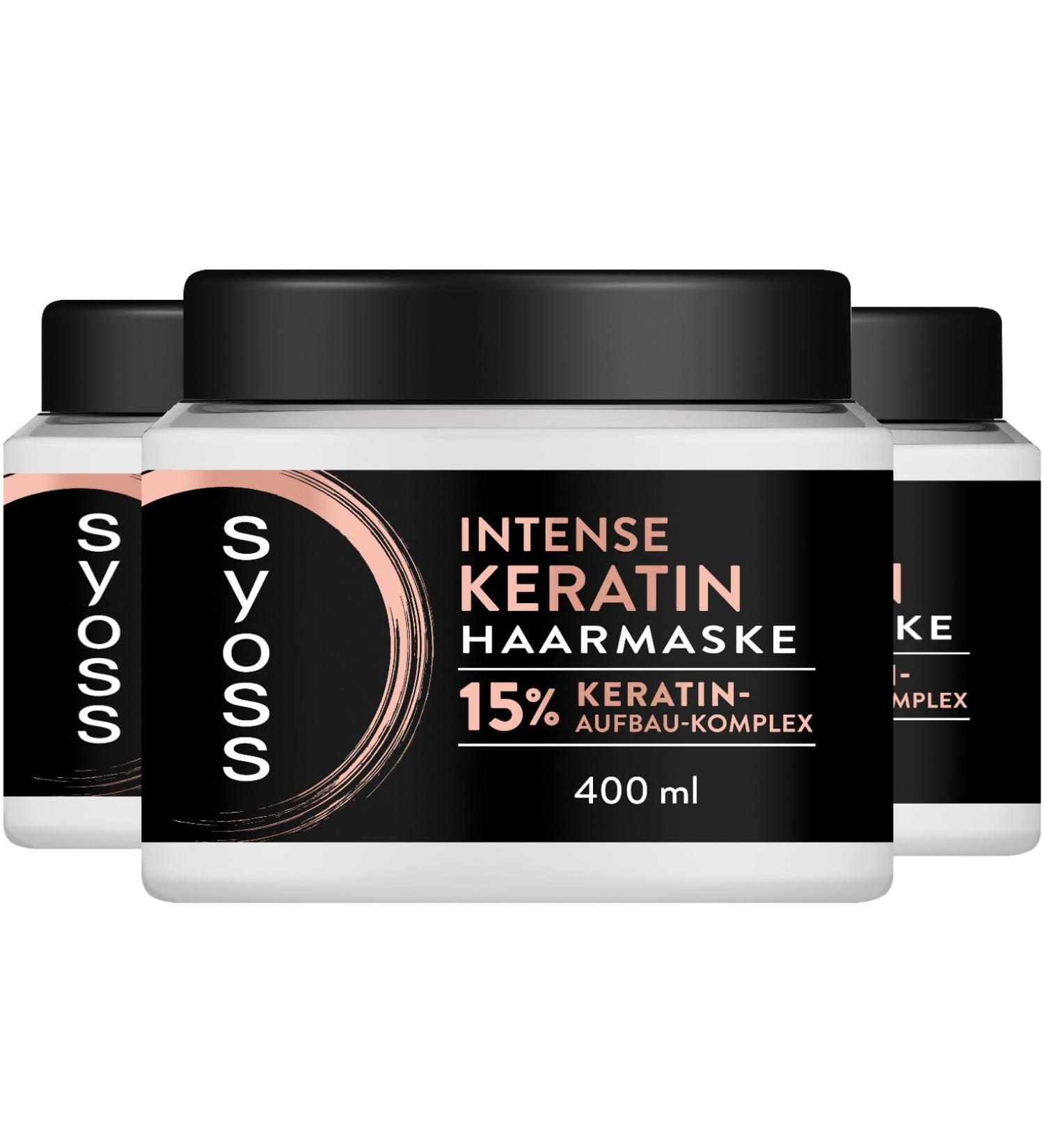  Syoss SYOSS Set of 3 Intensive Keratin Hair Masks (3 x 400 ml) - Premium Hair Treatment for Weak and Brittle Hair - With a 15% Keratin Building Complex - Buy Online on GoSupps.com
