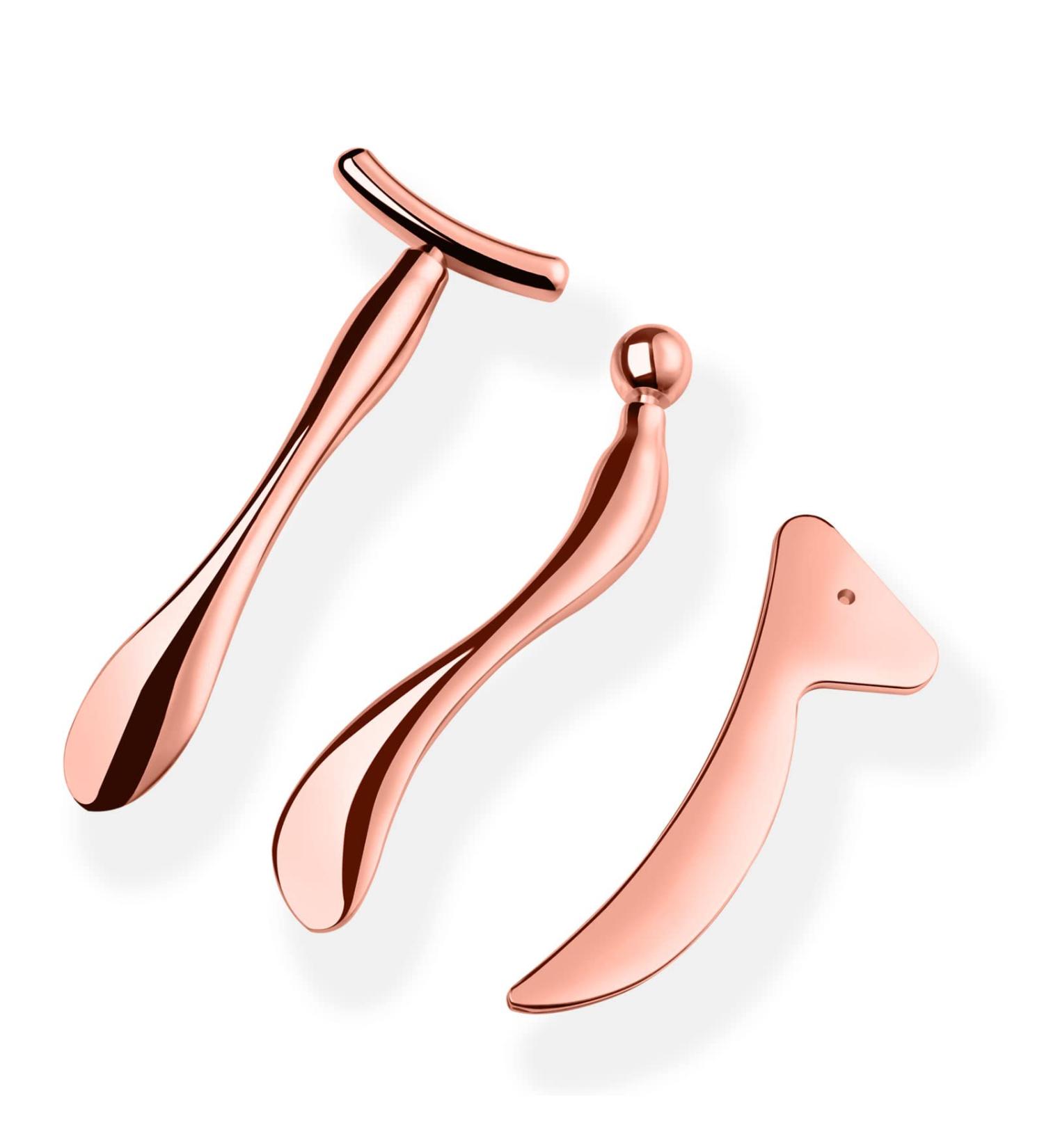 KOIBITO 3-Pack Cooling Metal Facial Massage Stick & Gua Sha Tool Set - Reduce Puffiness & Firm Skin (Rose Gold) - International Shipping Available - Buy Online on GoSupps.com