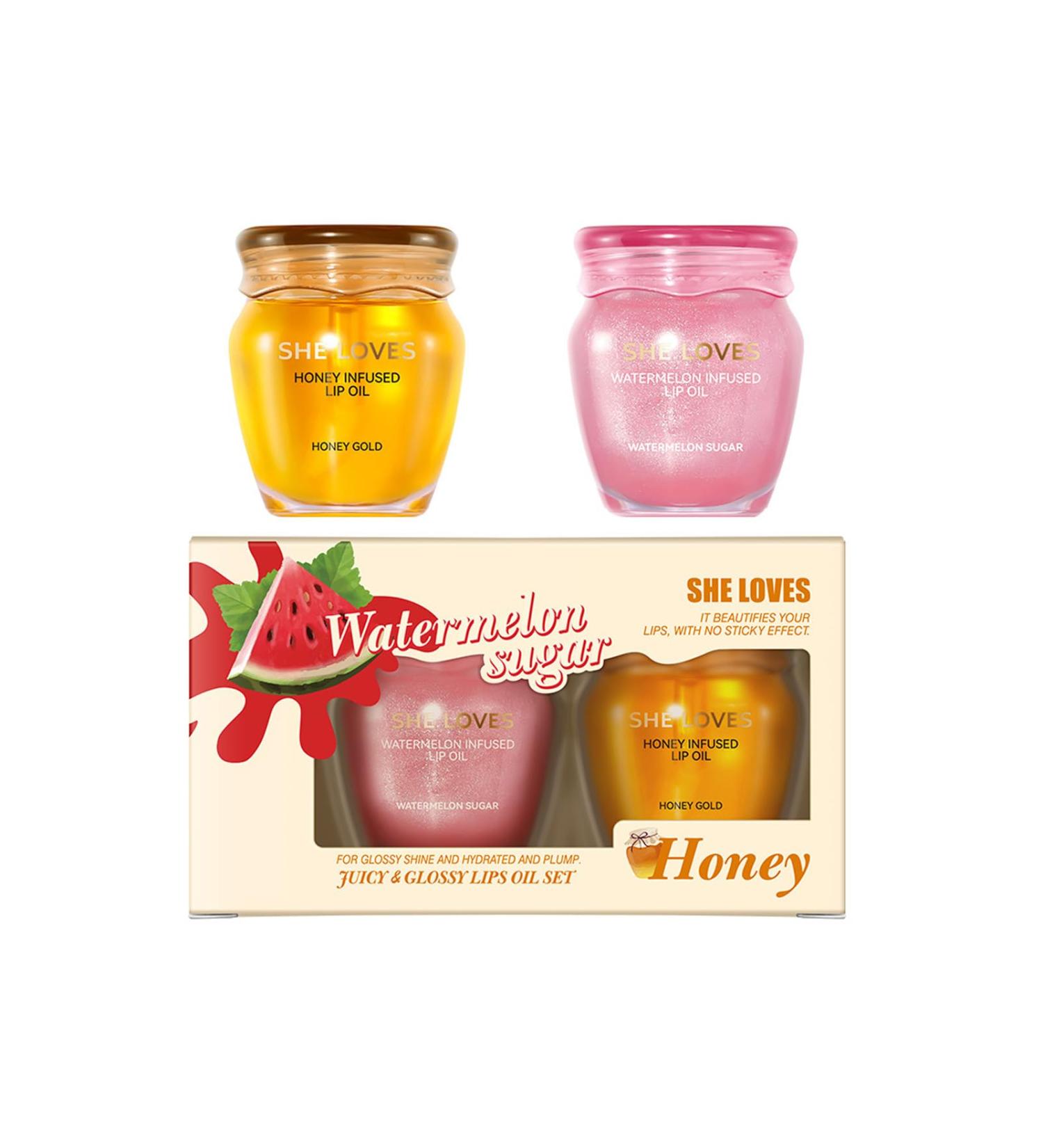 Honey Watermelon Lip Oil Day & Night Moisturizing Repair Kit to Prevent Dry Cracked Lips Soothes Comforts Nourishes & Protects Lips Exfoliating Sleeping Mask - Buy Online on GoSupps.com