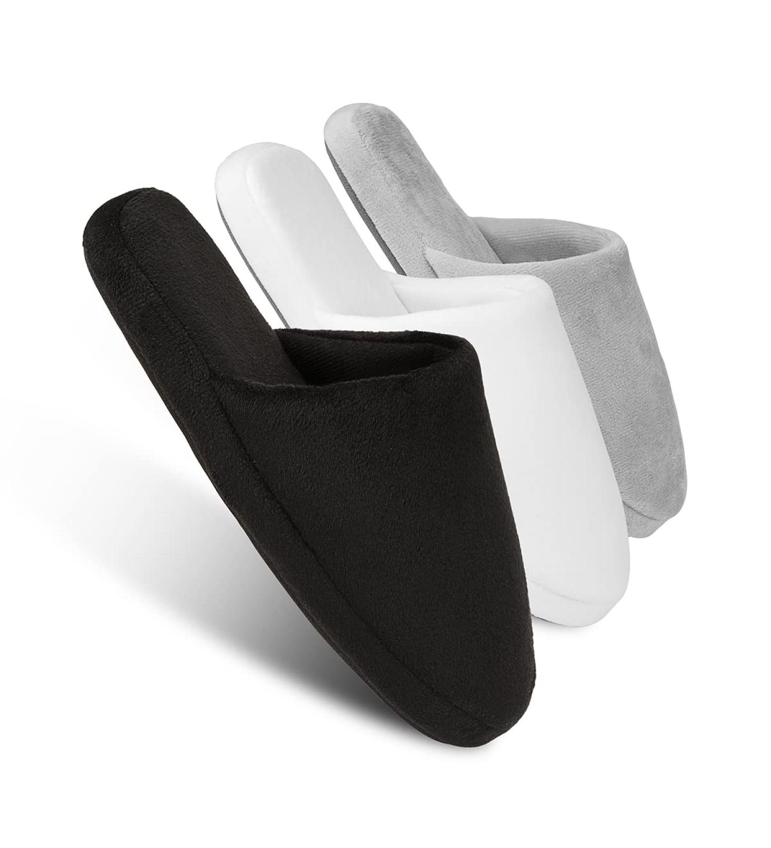 Luxury Spa Slippers Set - Cotton Memory Foam Non-slip Closed Toe - 3 Pairs in Black, Gray, White - Size 8-9 Women/7-8 Men - Buy Online on GoSupps.com