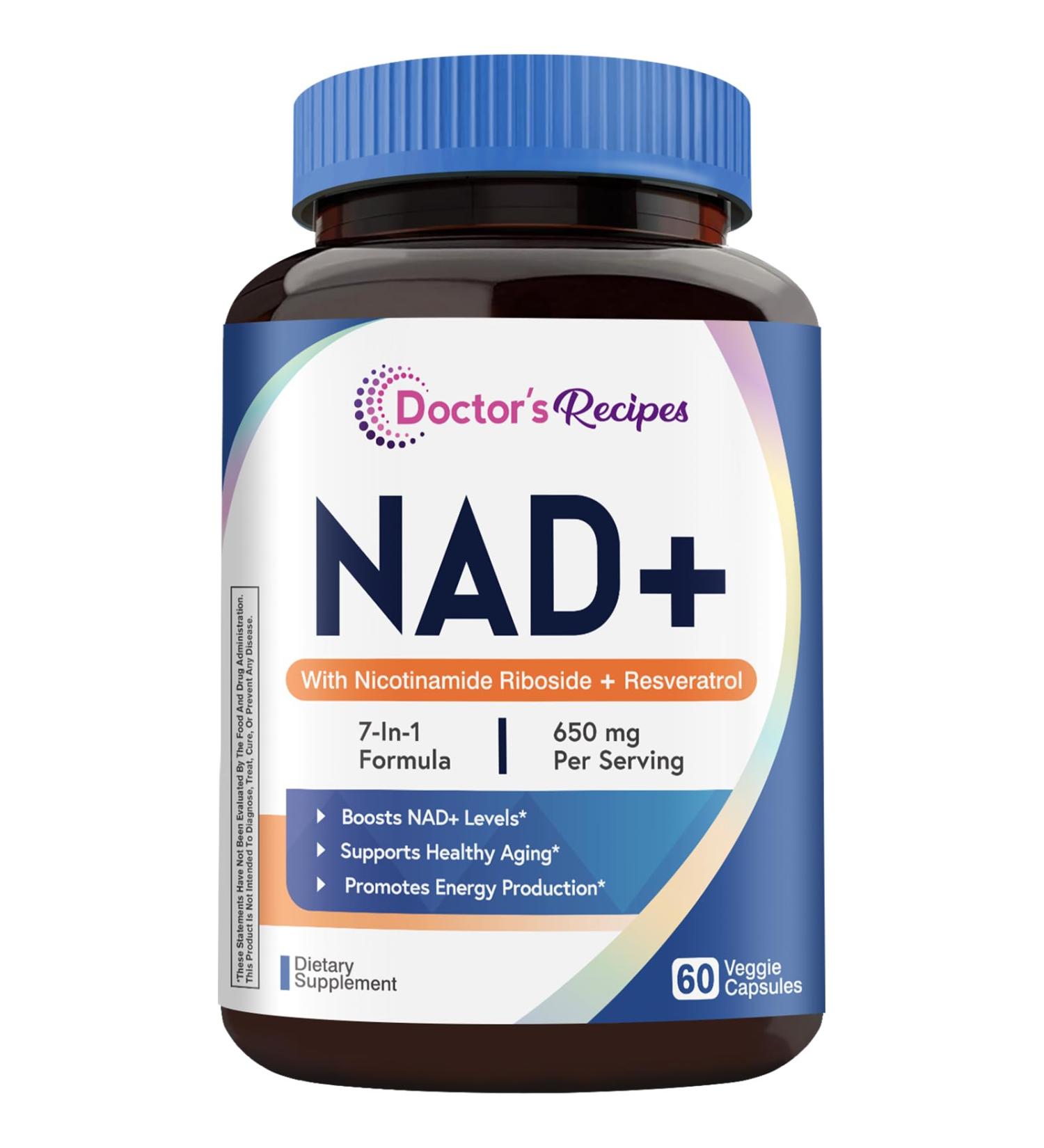 Doctor's Recipes NAD Supplement Nicotinamide Riboside Resveratrol NMN Alternative for Anti-Aging w/Magnesium Glycinate & L-Tryptophan 650mg Per Serving Energy & Mood Boost 60 Vegan Capsules - Buy Online on GoSupps.com