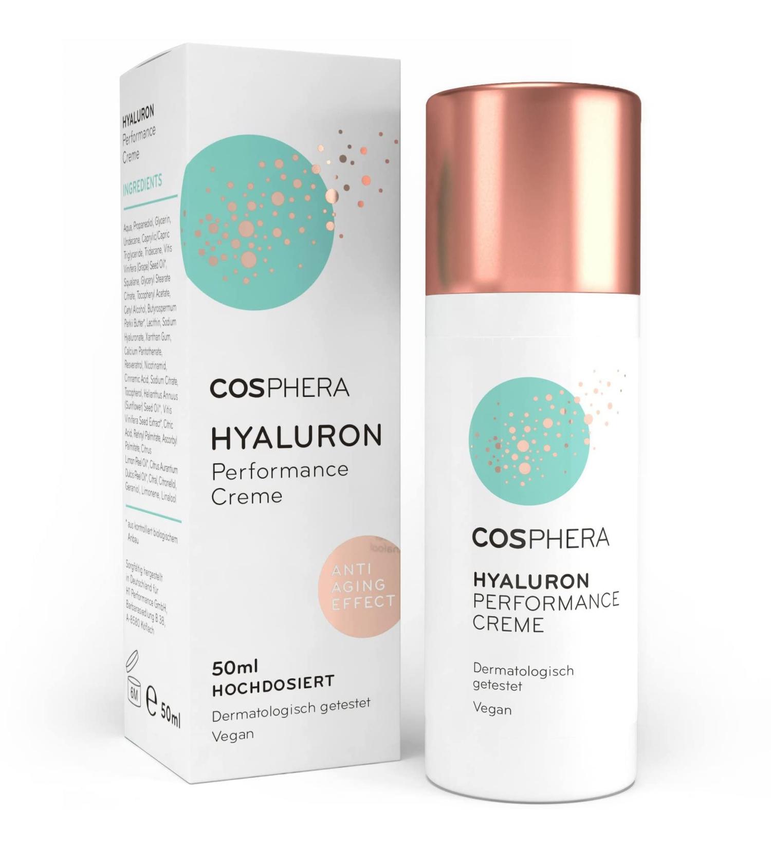 Cosphera Hyaluron Performance Creme 50ml - Vegan Anti-Wrinkle Moisturizer for Face Neck & Eyes - Daily & Night Cream for Men & Women - Buy Online on GoSupps.com