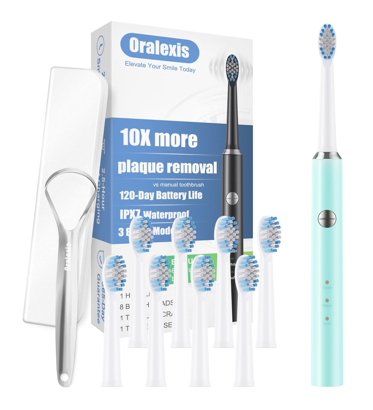 Buy Electric Toothbrush for Adults & Kids - Sonic Travel Toothbrush with Tongue Scraper 8 Brush Heads 120 Days Battery Life 40000 VPM Deep Clean - Blue Pale Blue - Buy Online on GoSupps.com