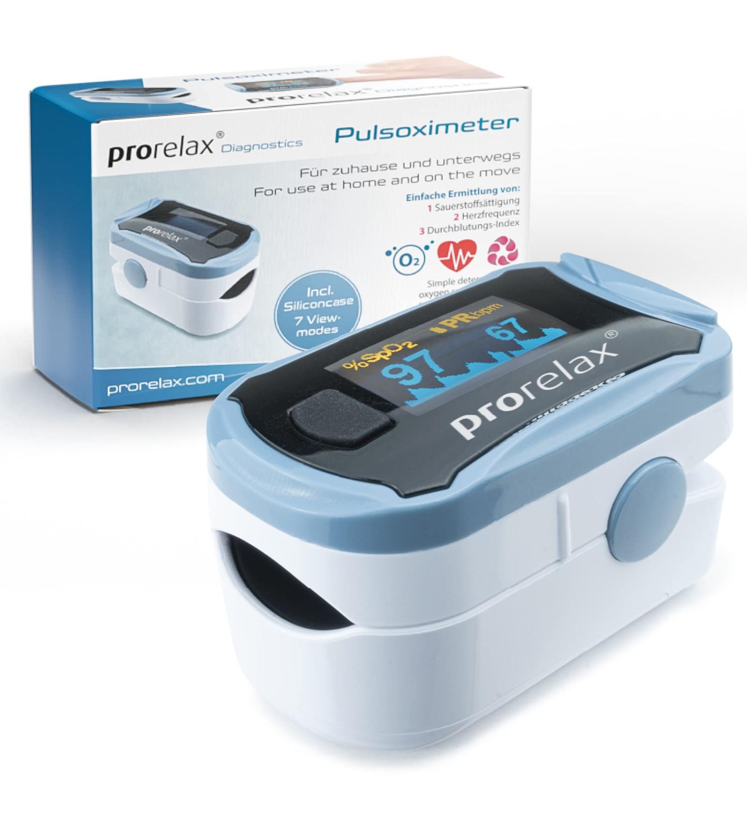 Prorelax Pulsoximeter - Monitor Heart Rate Pulse & Oxygen Levels | Easy Finger Measurement & Large LED Display - Buy Online on GoSupps.com