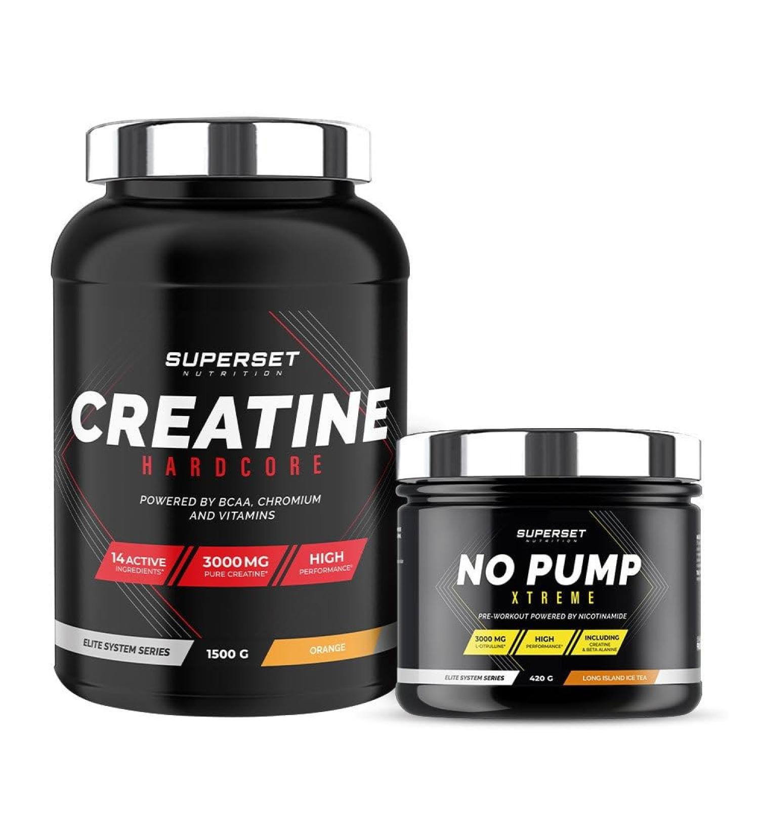 Superset Nutrition | Volume and Strength Program - Creatine Hardcore Orange - No Pump Xtreme Long Island Ice Tea | Increases muscle volume and gives more intensity during training. - Buy Online on GoSupps.com