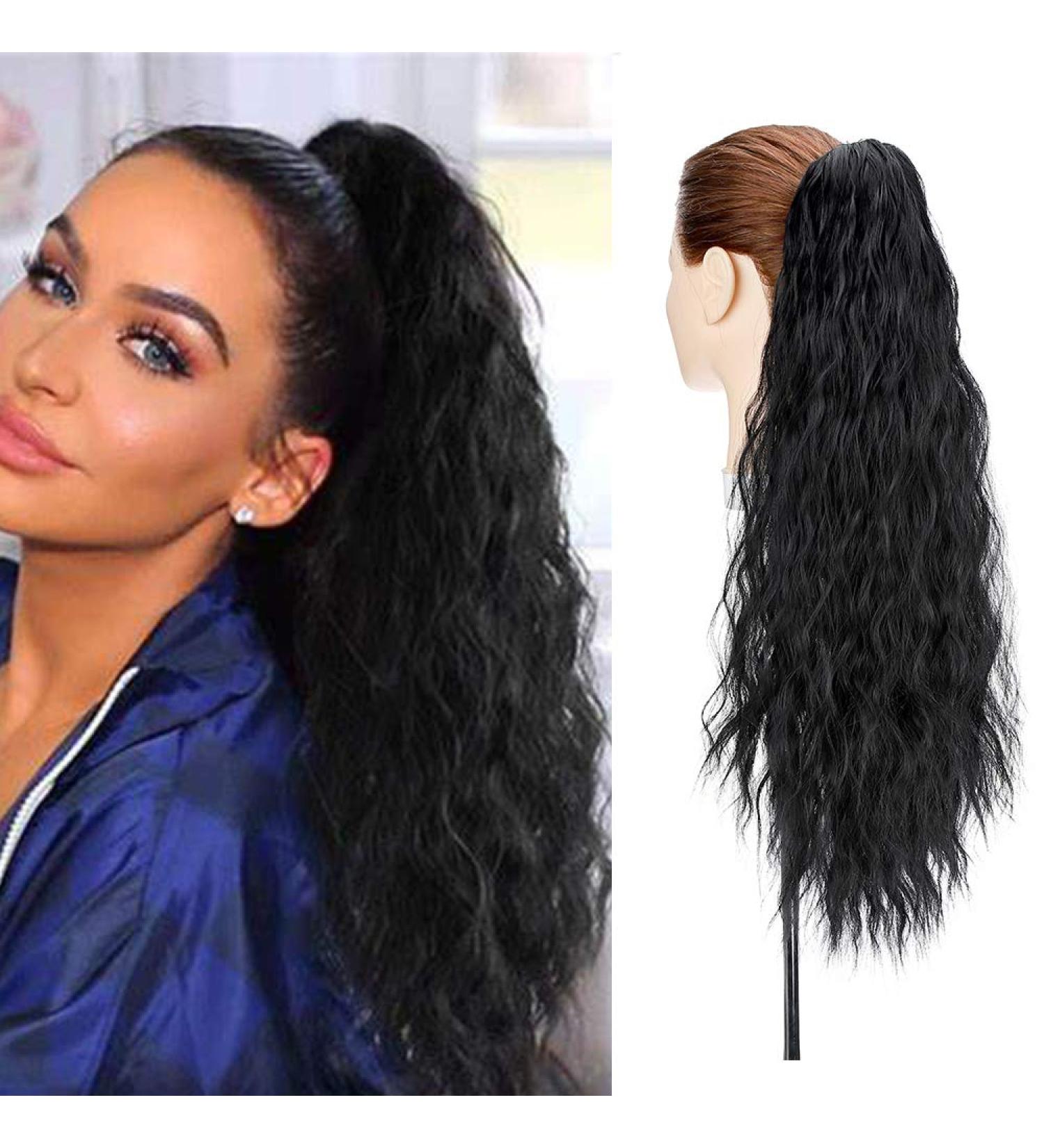 24" Corn Wave Ponytail Extension Claw Clip on Ponytails Wavy Curly Hair Extensions Jaw Pony Tail Hairpiece Jet Black 24inch (Pack of 1) Yaki-Jet Black - Buy Online on GoSupps.com