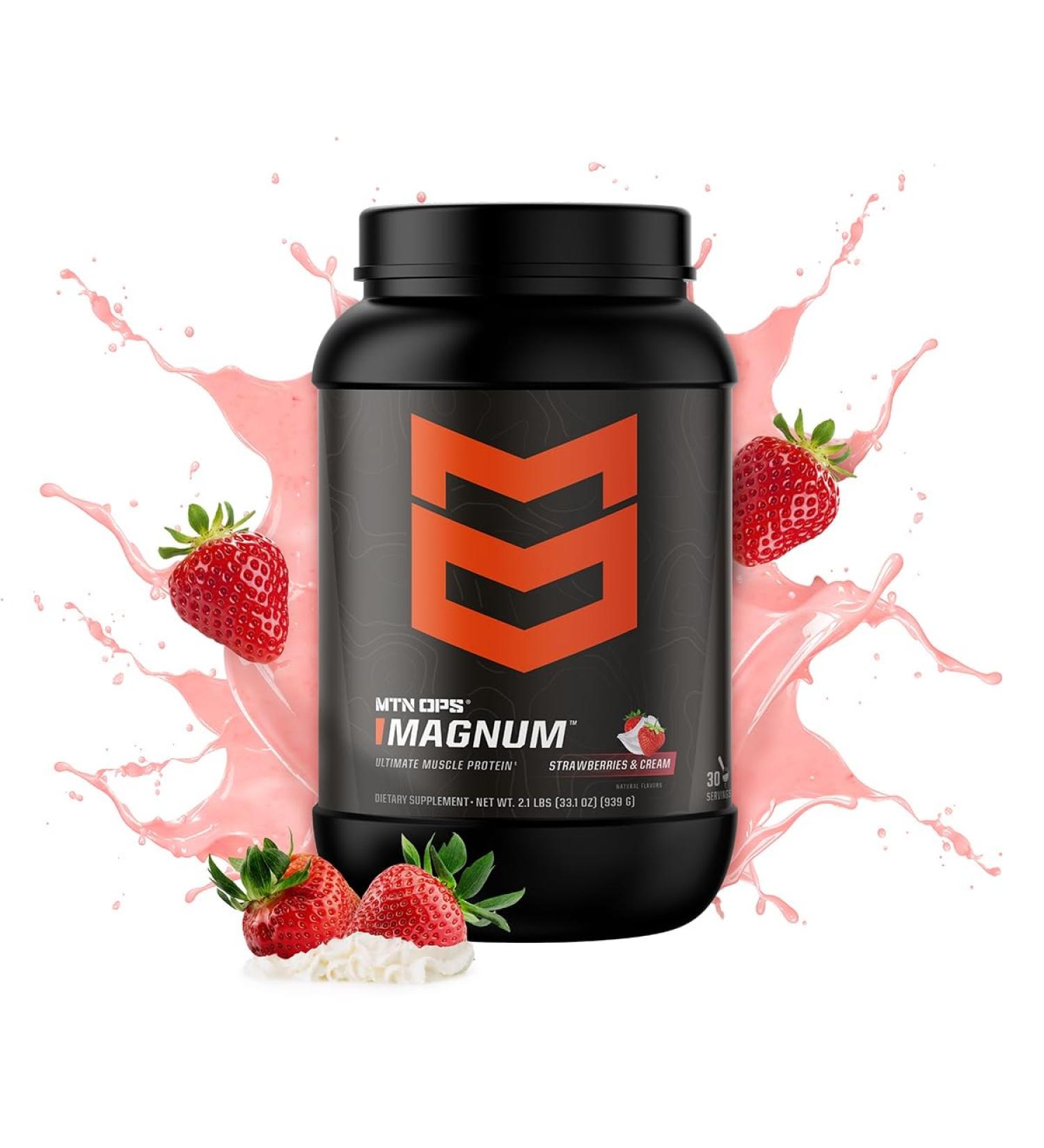 MTN OPS Magnum Strawberry Protein Powder - 23g Whey Isolate & Milk Protein with BCAAs | Zero Sugar Gluten Free | Delicious Strawberries & Cream Flavor | 30 Servings - Buy Online on GoSupps.com