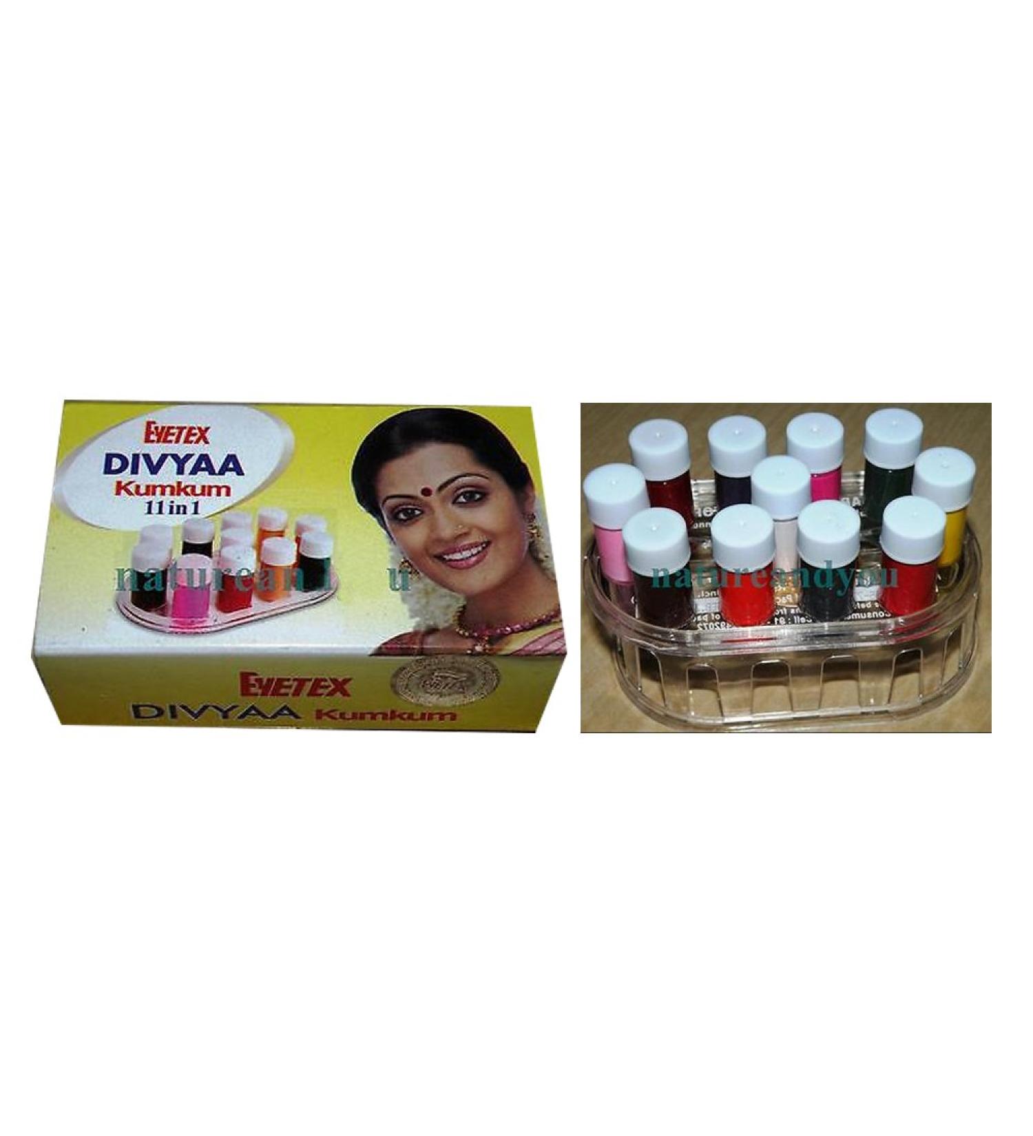 Liquid Kumkum Bindi: 11 Color 1.5gm Each - Eyetex Divyaa Kumkum