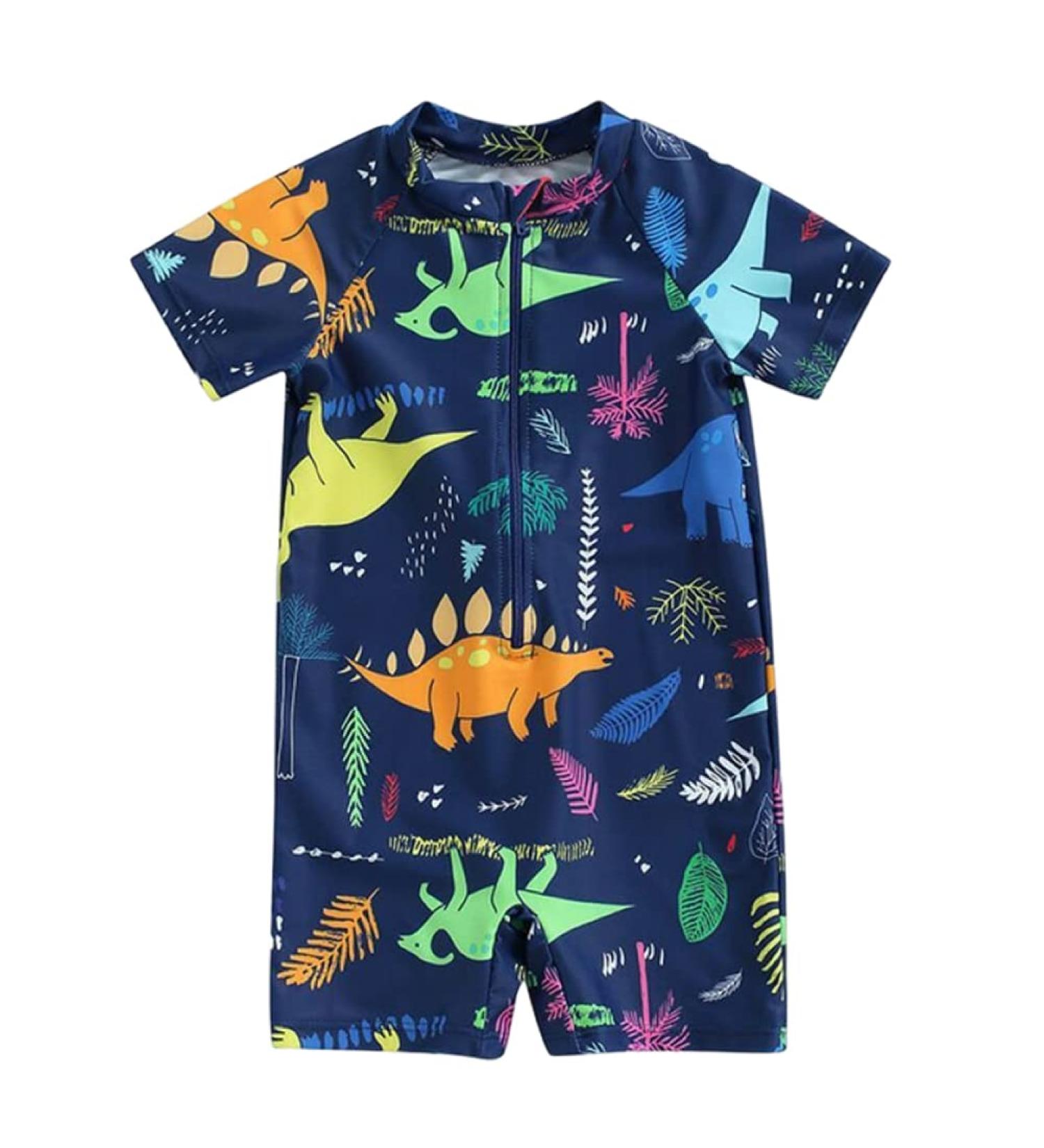 PythJooh Baby Boy Swimsuit | Zipper Rash Guard One Piece | Shark Print Shorts | 3-4 Years | Navy Dinosaur - Buy Online on GoSupps.com